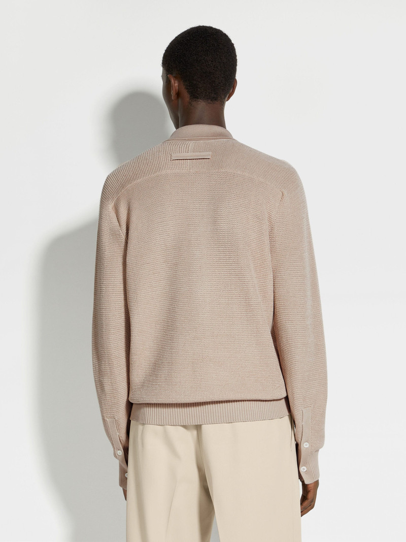 LIGHT BEIGE MÉLANGE COTTON AND SILK POLO SHIRT 5