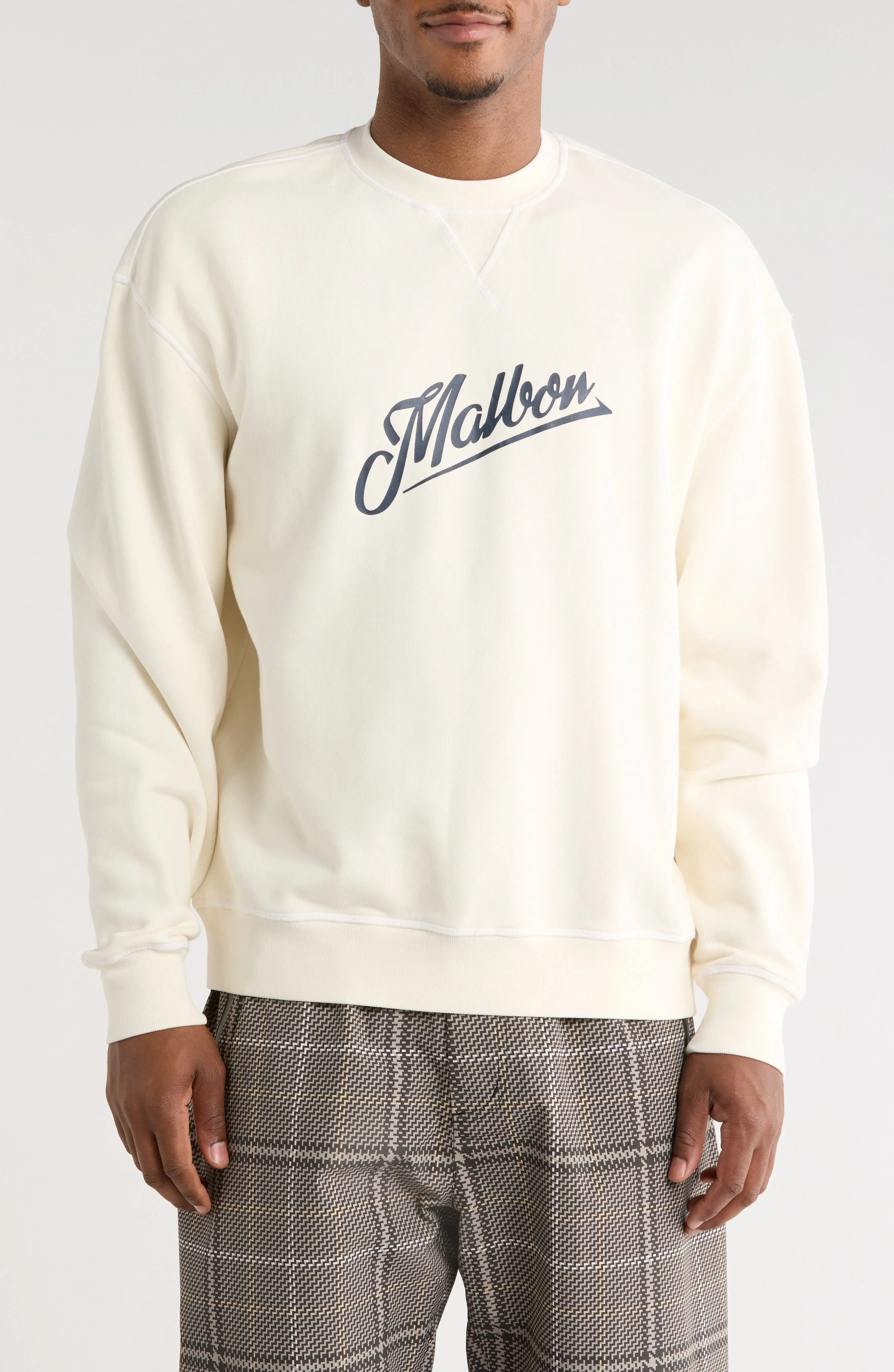 Malbon Golf Grayson Logo Cotton Sweatshirt in Beige at Nordstrom - 1