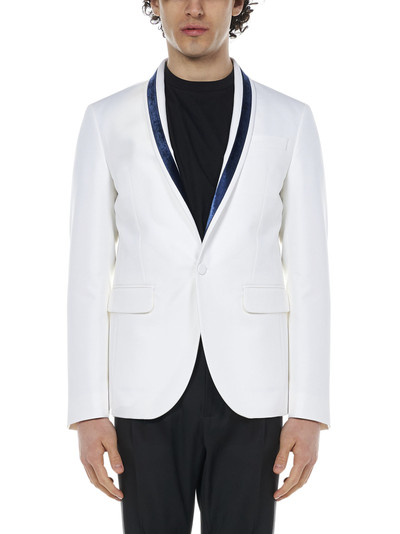 DSQUARED2 Tokyo suit with black tailored trousers and single-breasted blazer in white crêpe with blue velvet i outlook