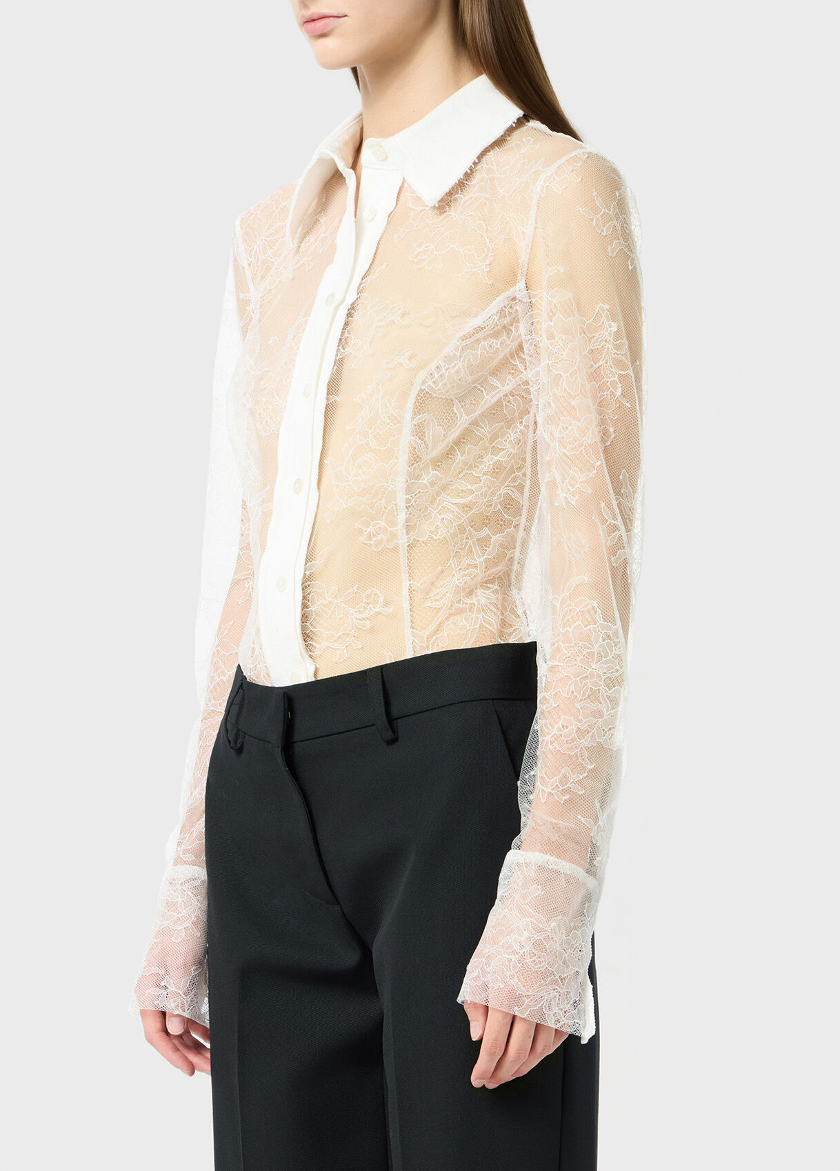 VALENCIENNES LACE BODY-SHIRT WITH DENIM INSERTS - 4