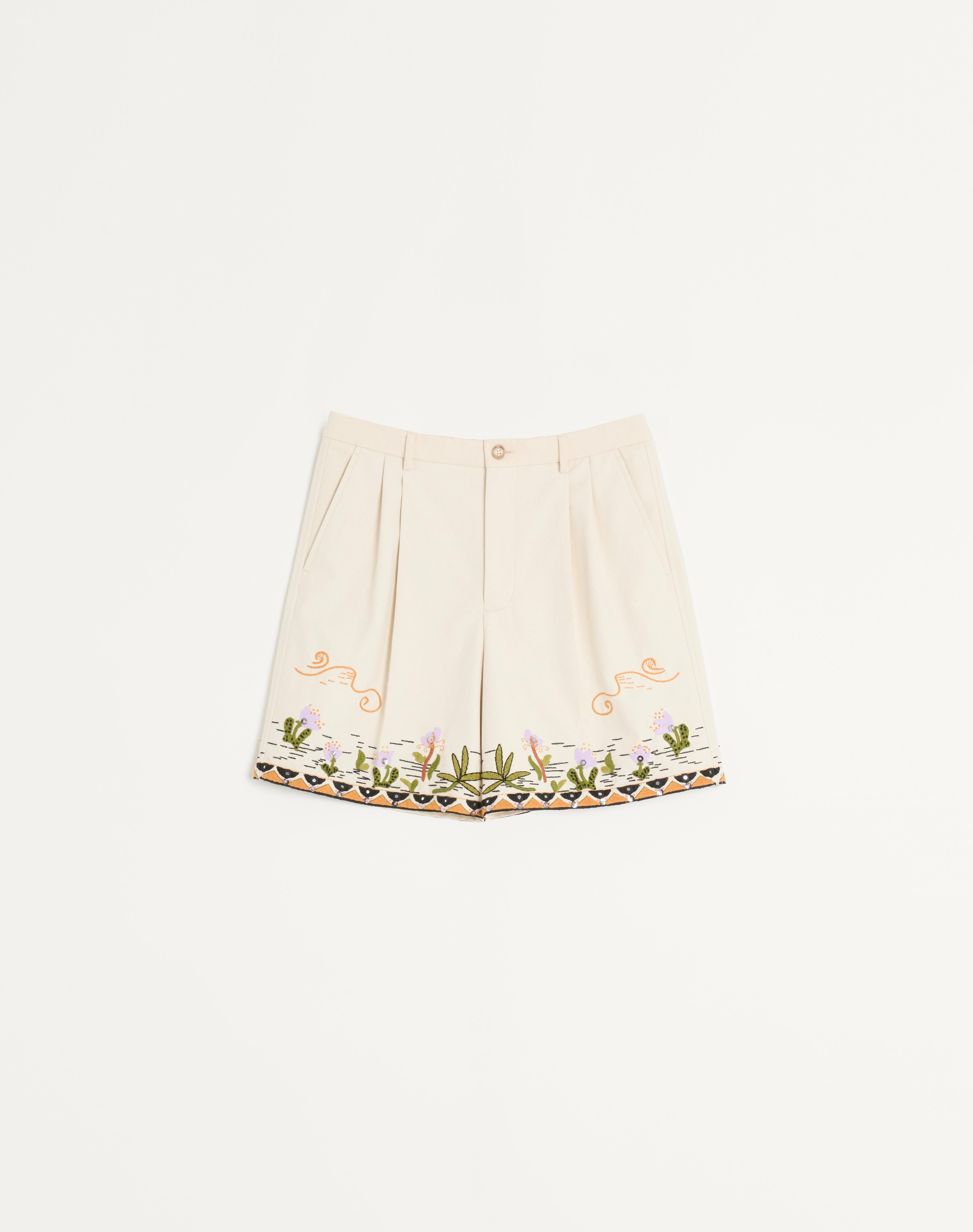 COTTON CANVAS BERMUDA SHORTS WITH FLORAL EMBROIDERY AND JACQUARD TRIMMINGS - 1