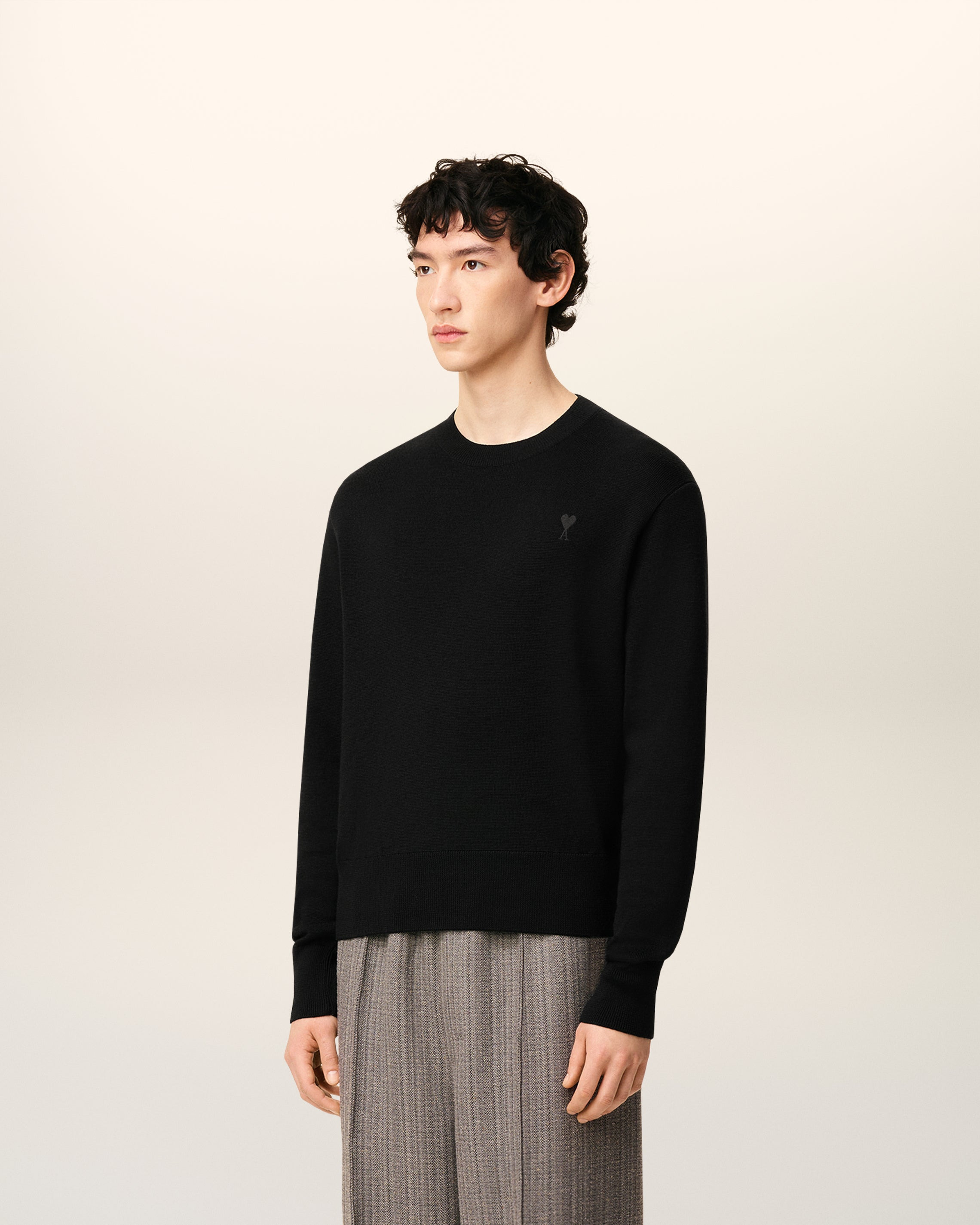 BLACK WOOL AMI DE COEUR CREWNECK SWEATER - 6