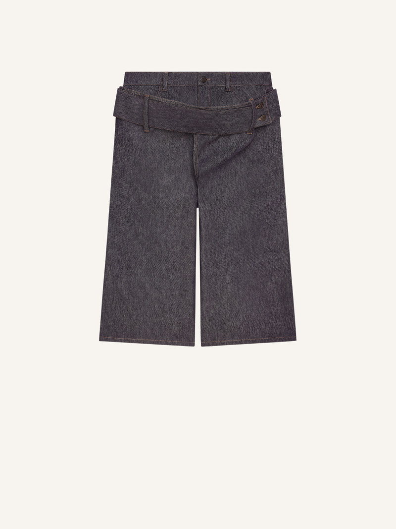 DOUBLE BELTED DENIM SHORTS - 1