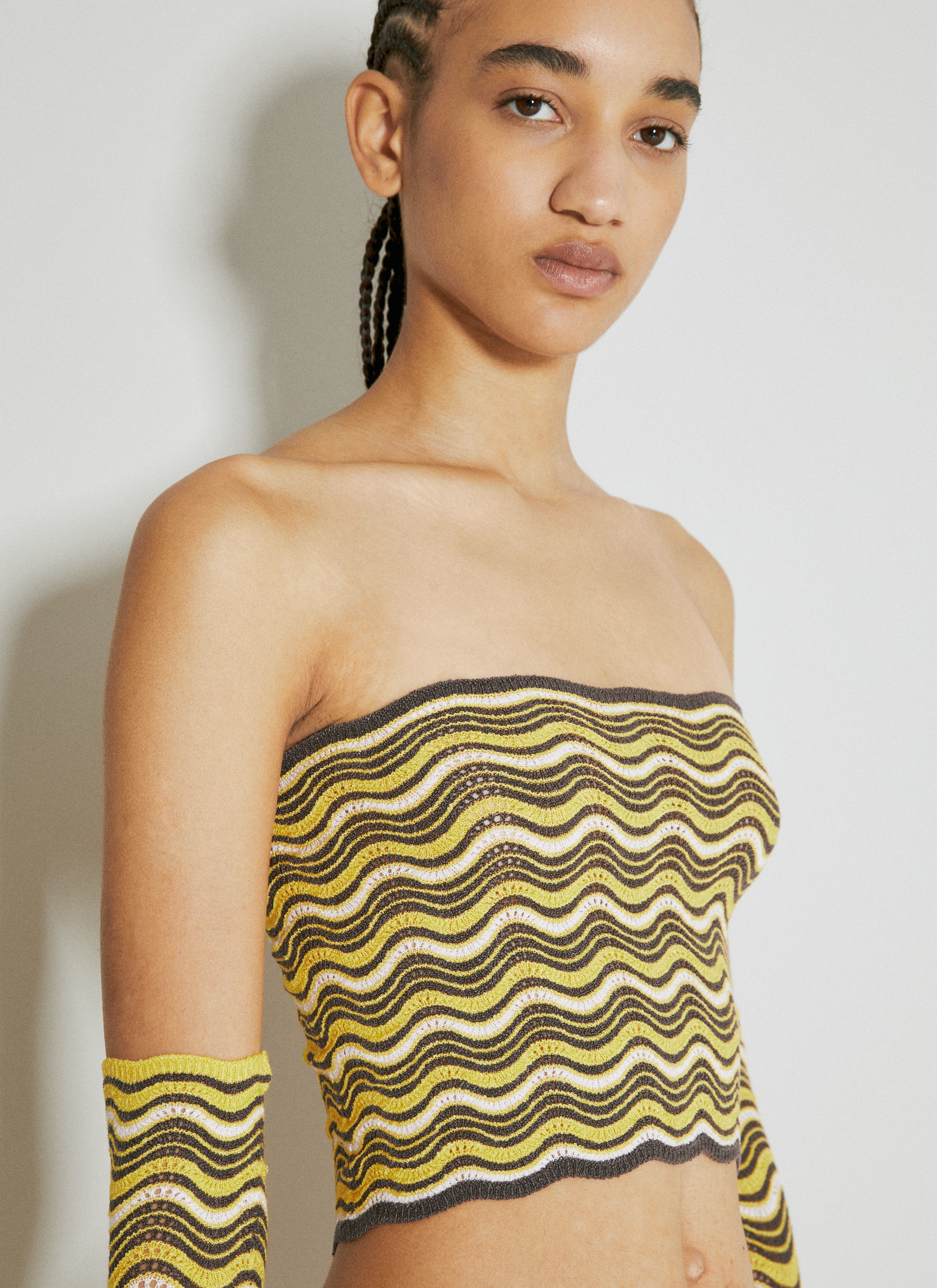 Wave Knit Bandeau Top With Glove Set - 5