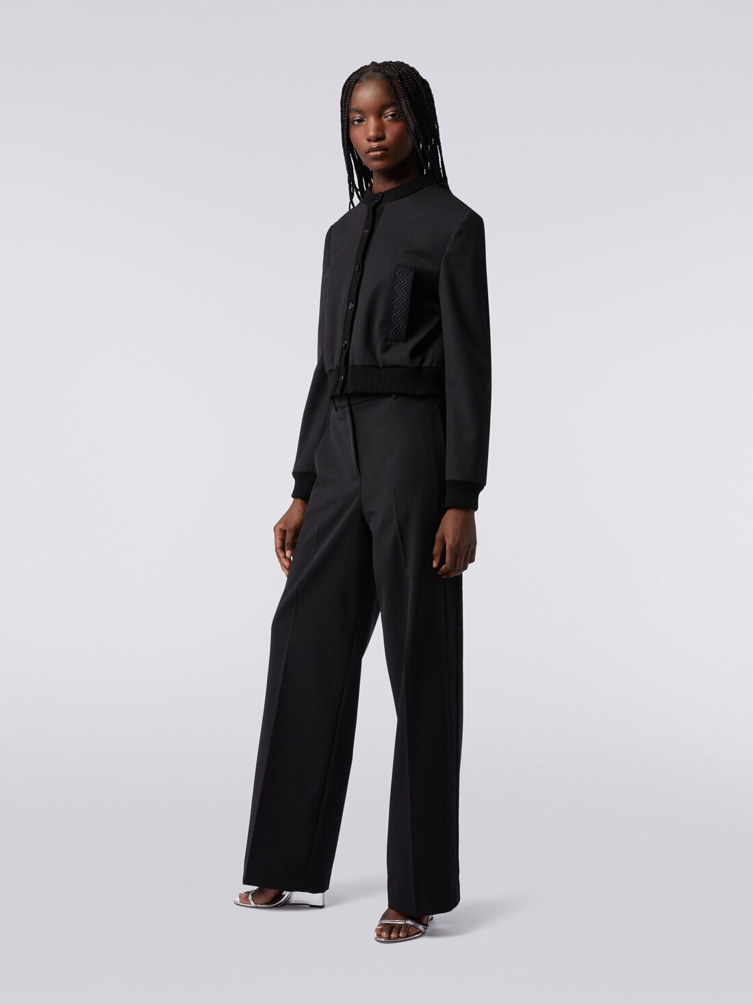 Wool blend bomber jacket with zigzag inserts - 3