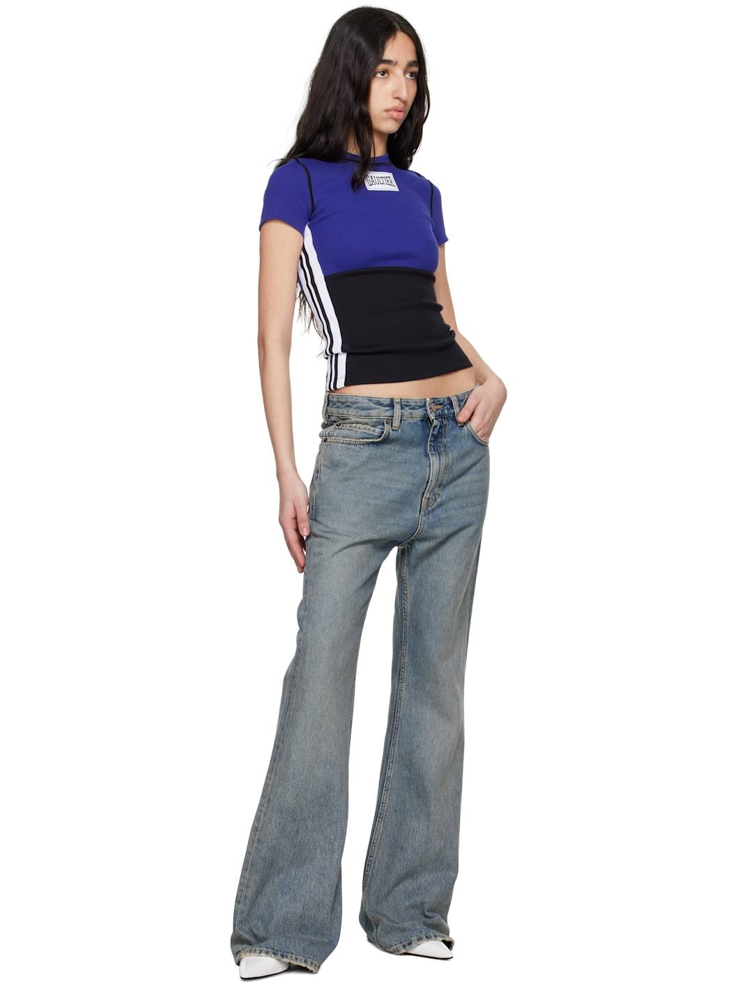 Blue & Black 'The Color-Block' T-shirt - 4