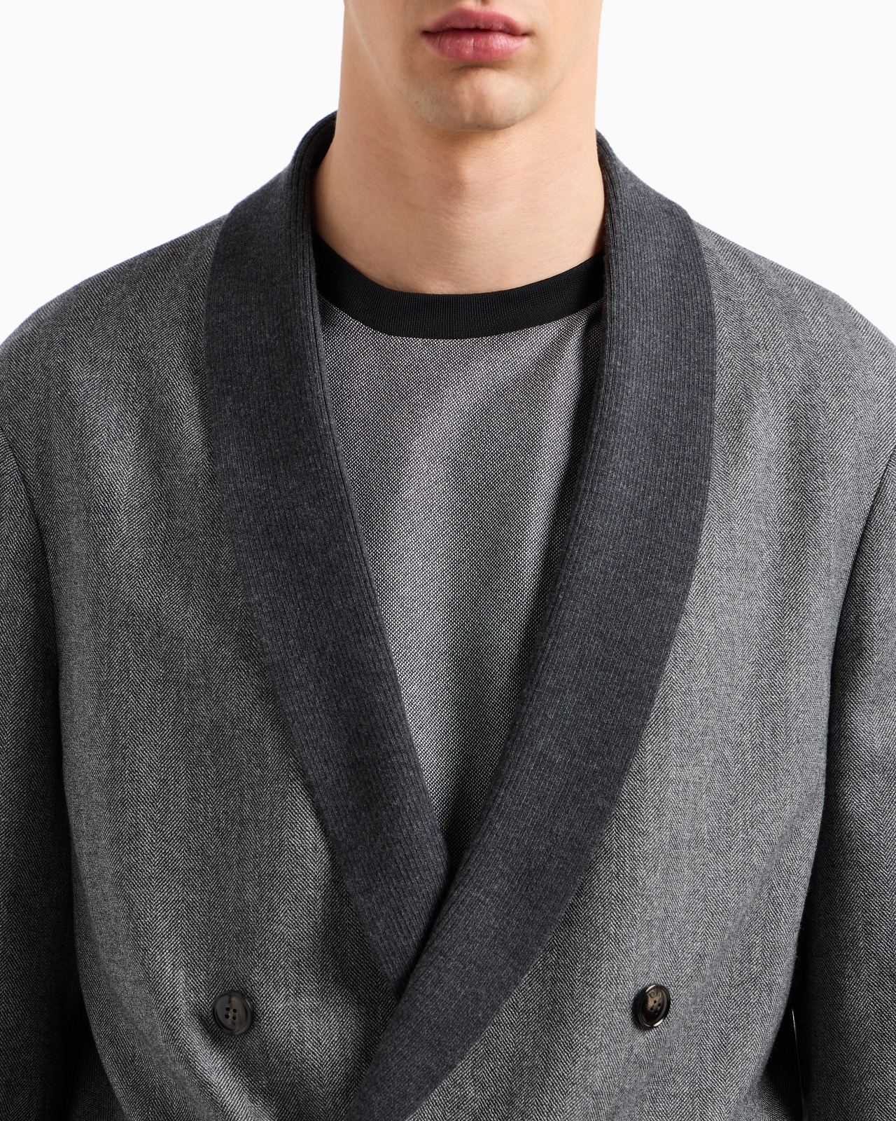 DOUBLE-BREASTED JACKET IN CHEVRON WOOL AND CASHMERE - 5