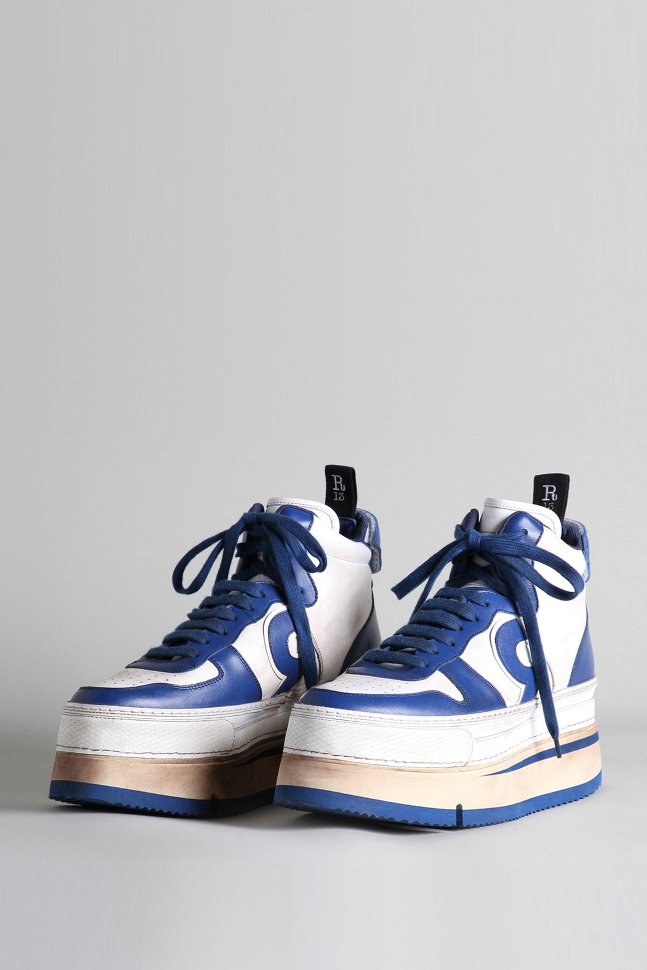 The Riot Leather High Top - Blue and White | R13 Denim Official Site - 1