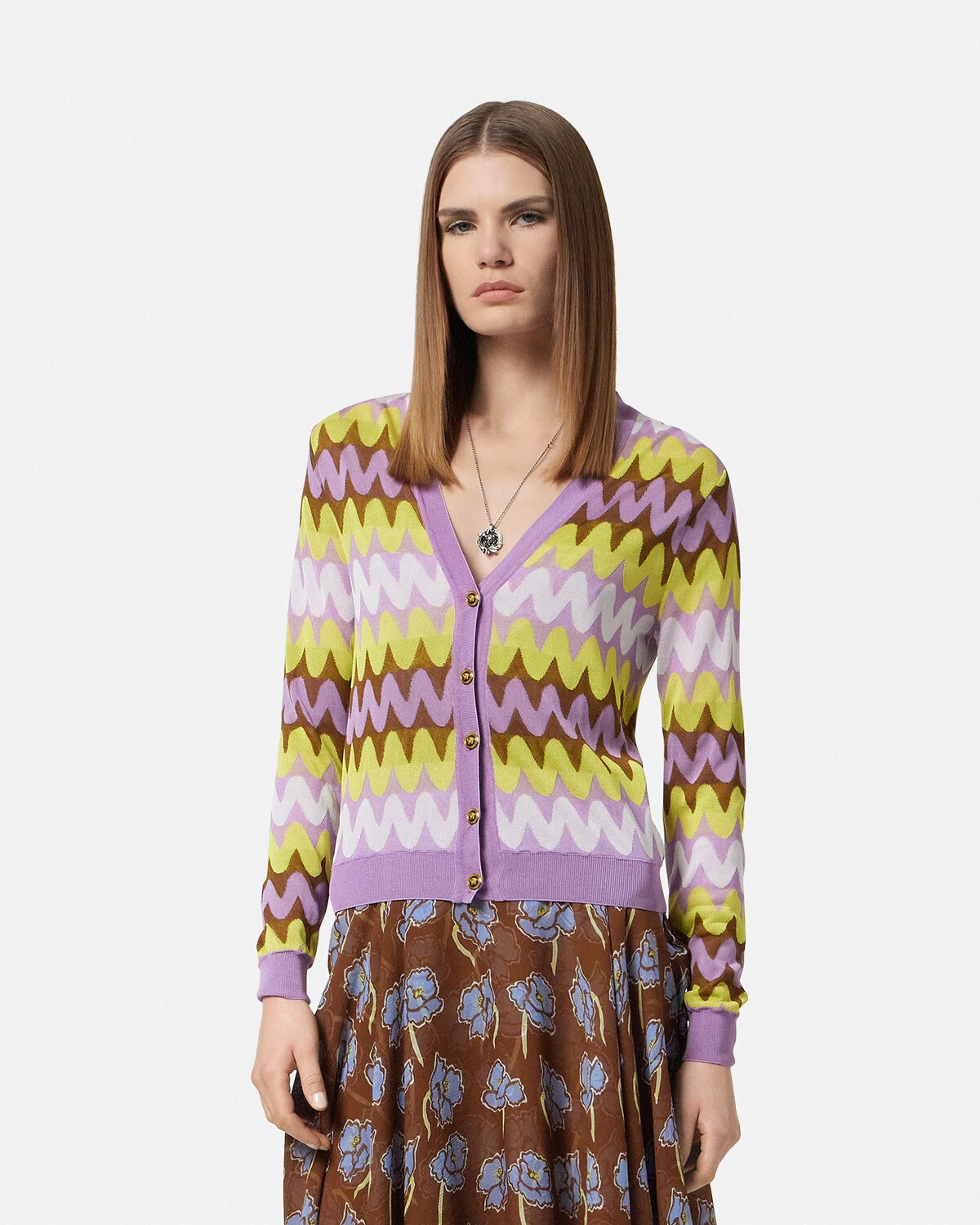 Wave Jacquard Knit Cardigan - 4