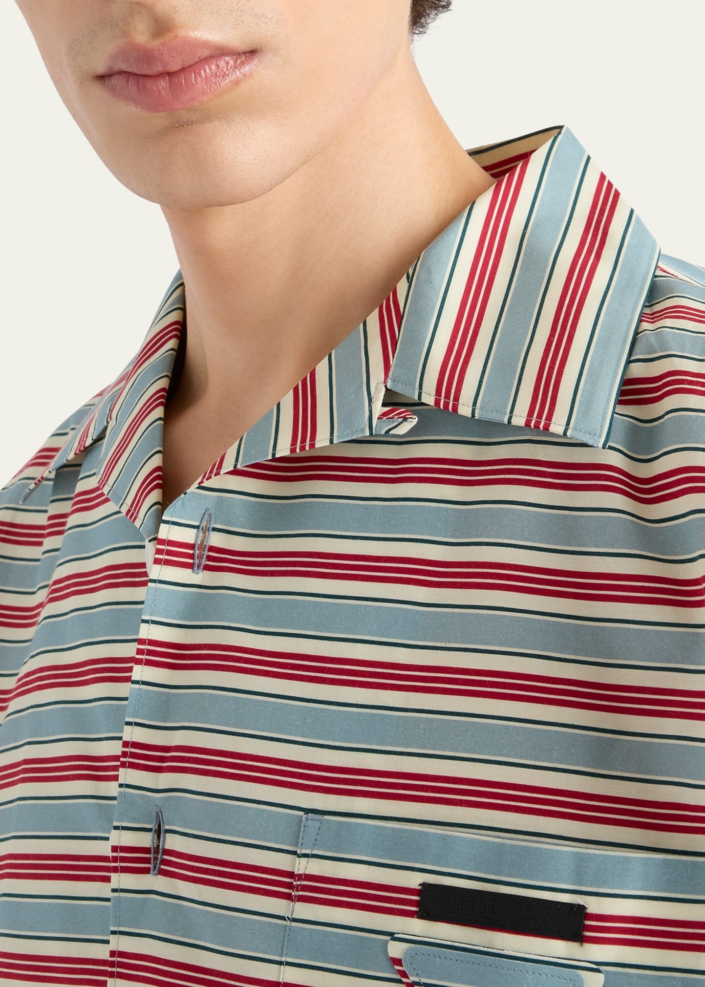 Men's Cotton and Silk Stripe Short-Sleeve Shirt - 5