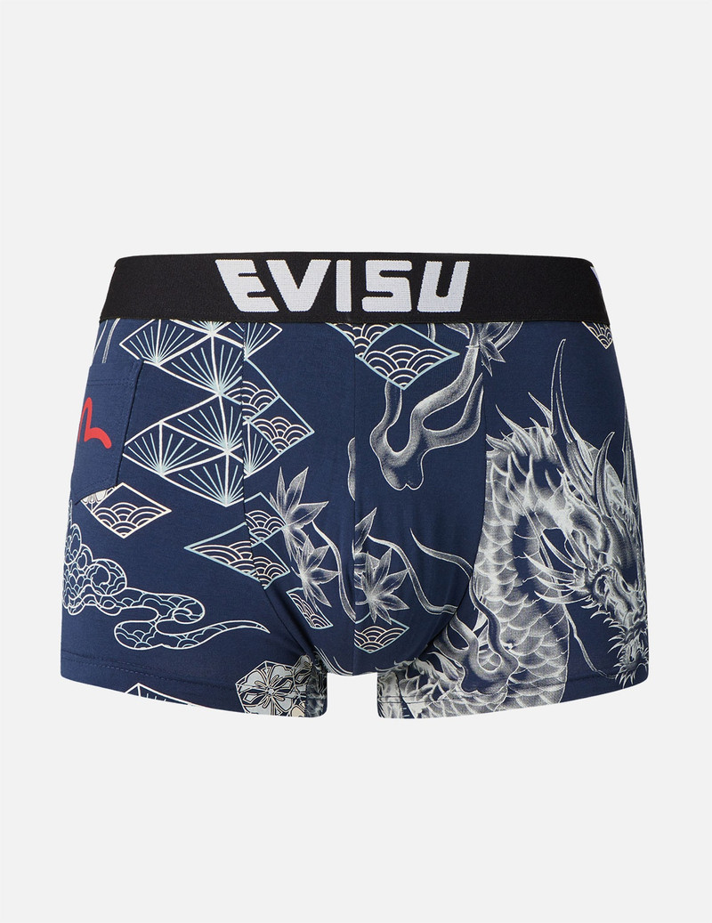 EVISU ALLOVER BROCADE AND DRAGON PATTERN PRINT TRUNKS outlook