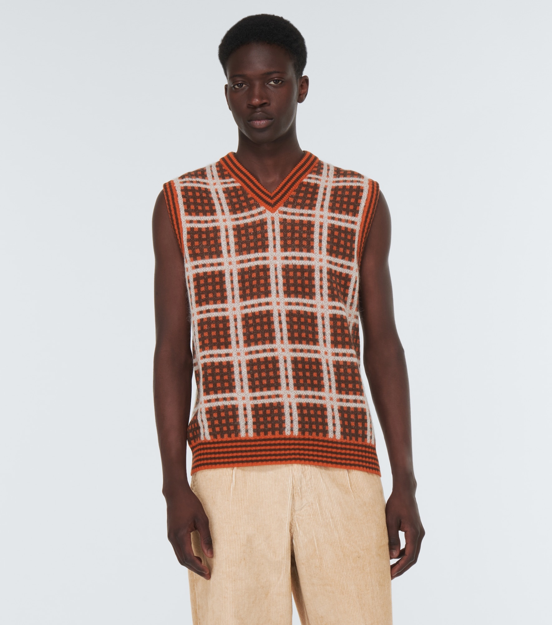 Checked wool-blend sweater vest - 3