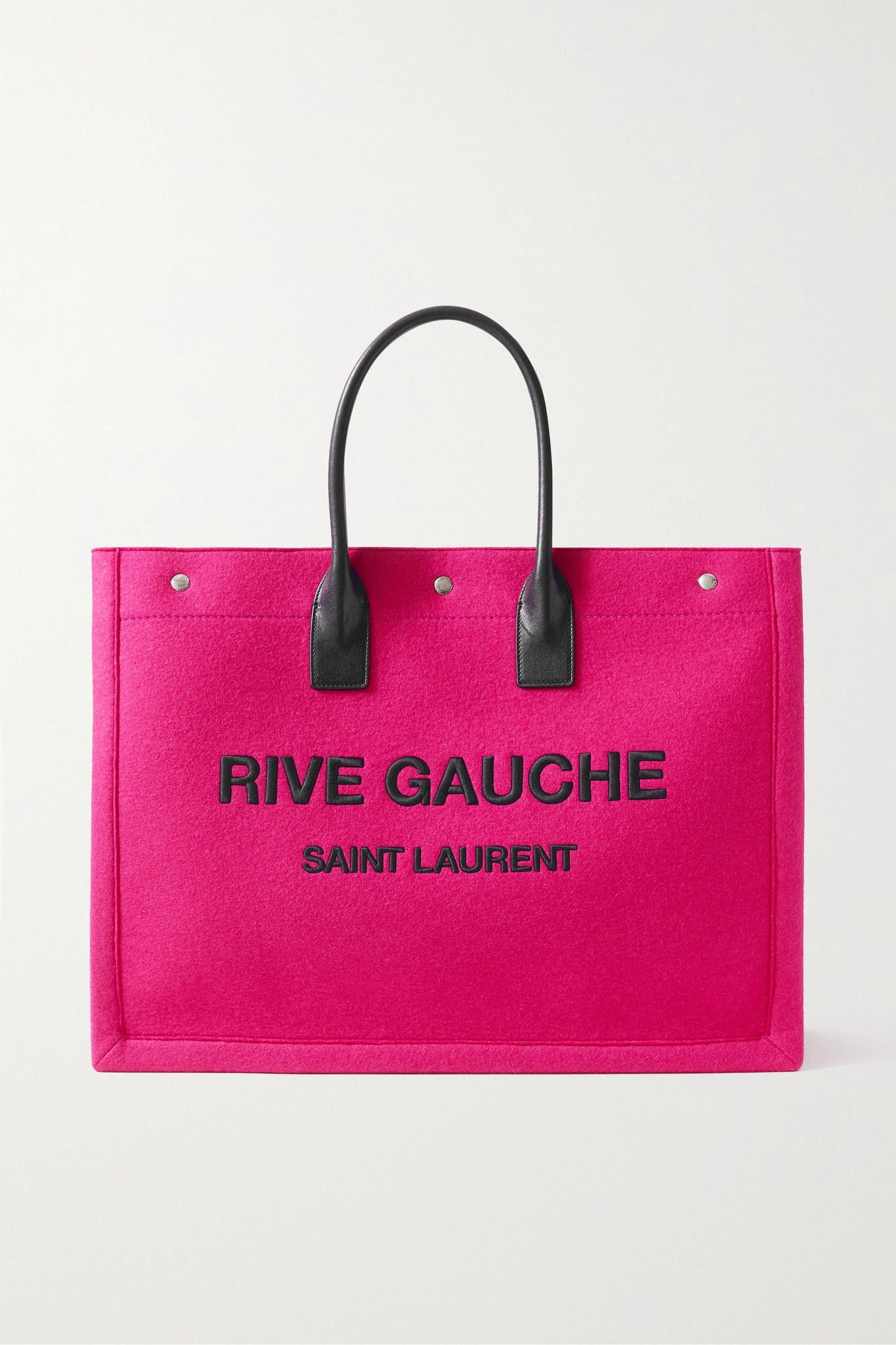 Rive Gauche leather-trimmed embroidered wool-felt tote - 1