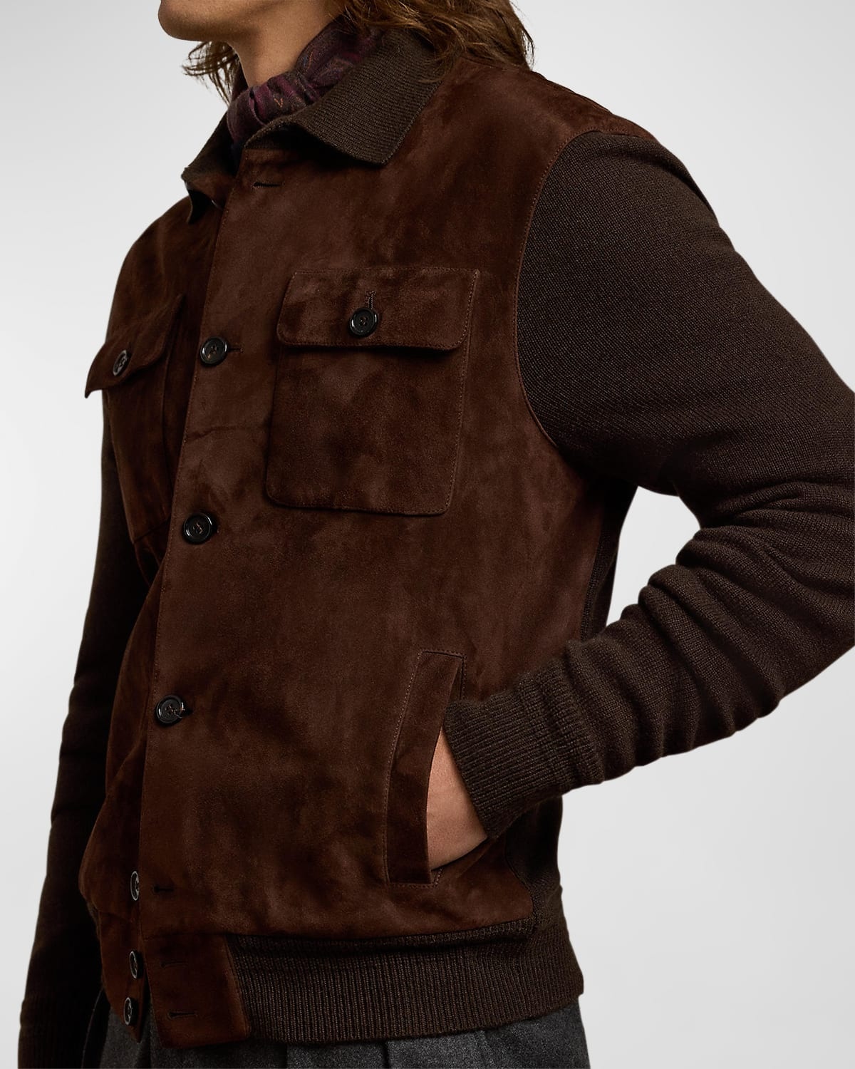 Men's Suede-Panel Cashmere Cardigan - 5