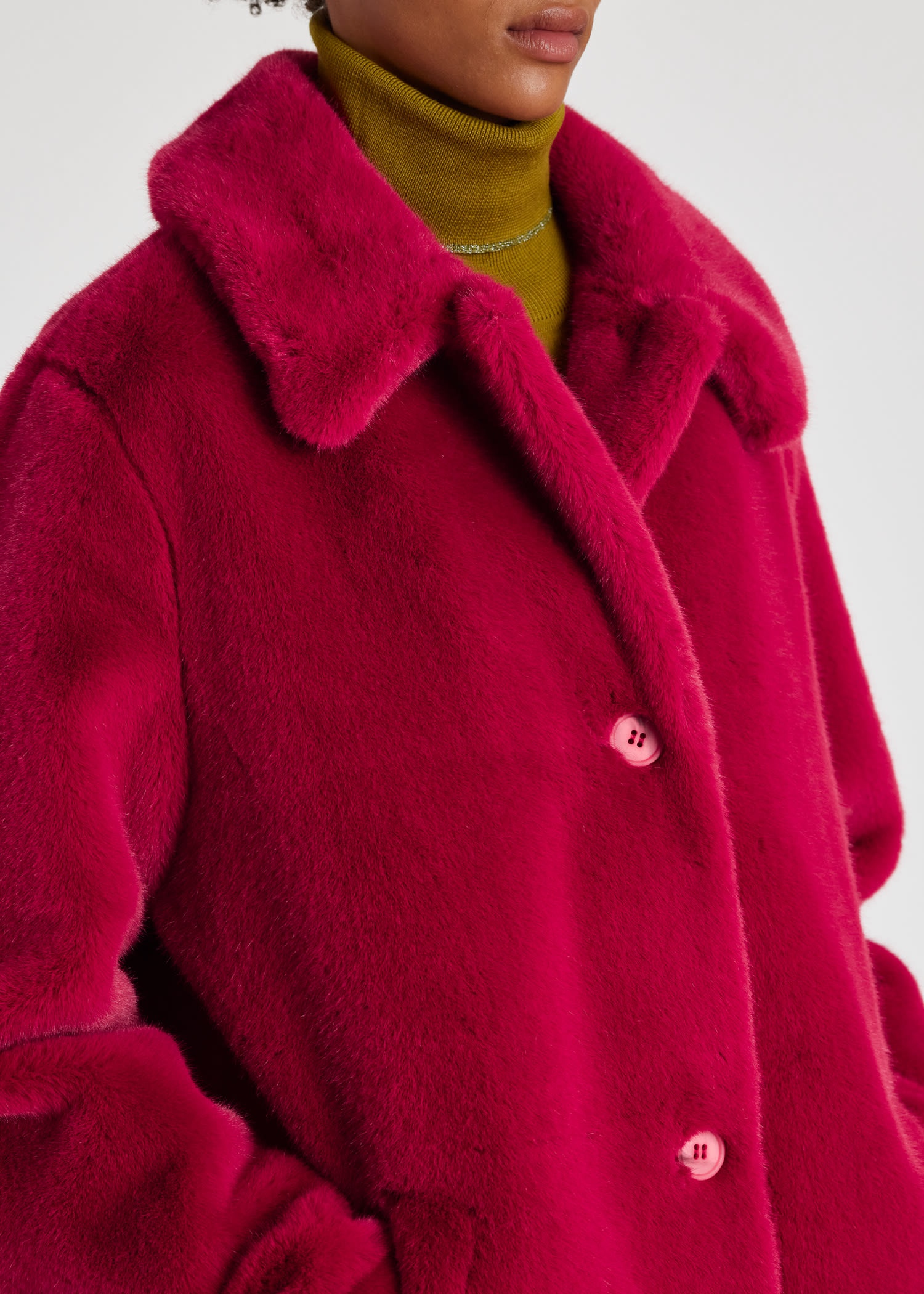 Raspberry Faux Fur Coat - 8