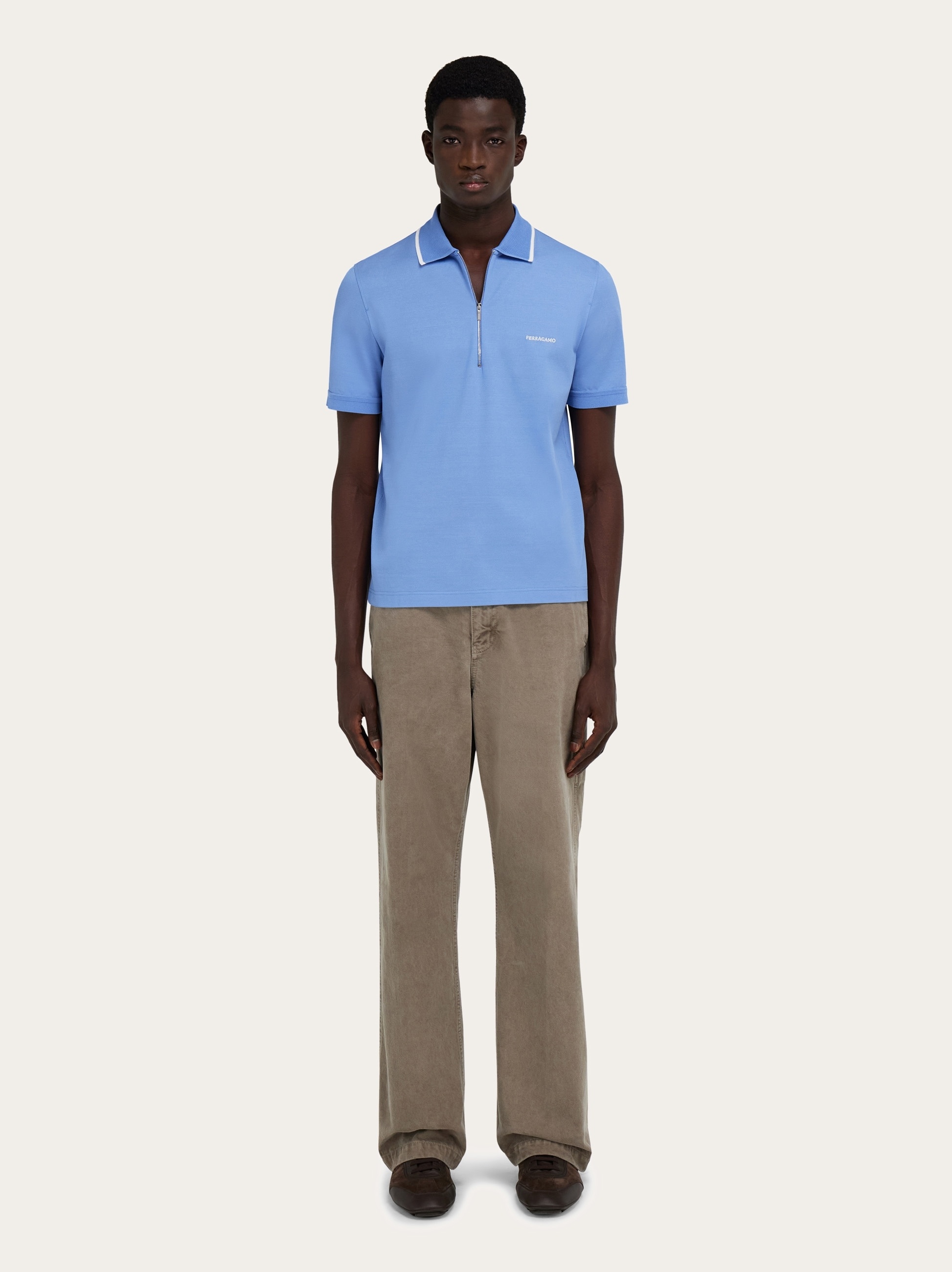 Cotton polo shirt with zip closure - 5