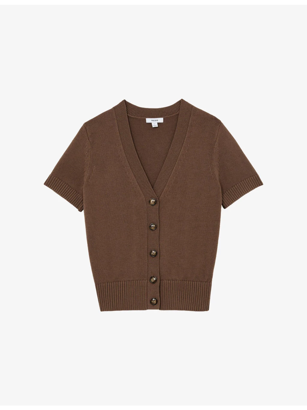 V-Neck Short-Sleeve Cotton and Wool-Blend Cardigan - 1