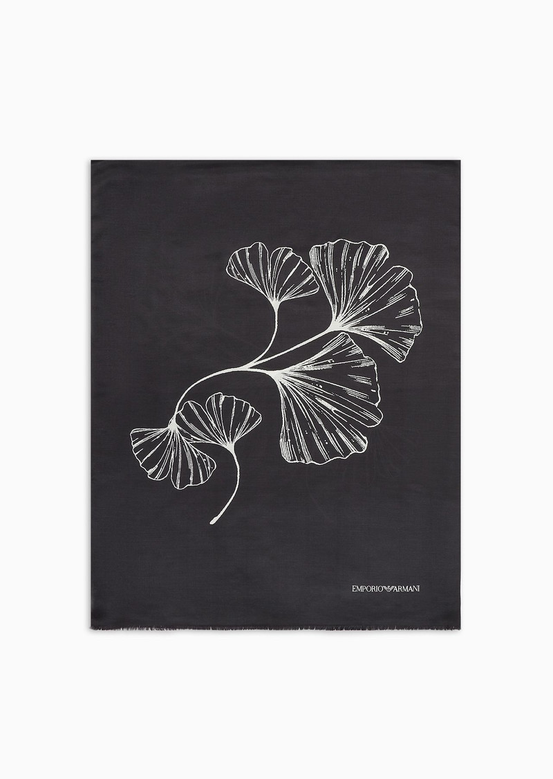 Ginkgo-print viscose and silk blend stole 1