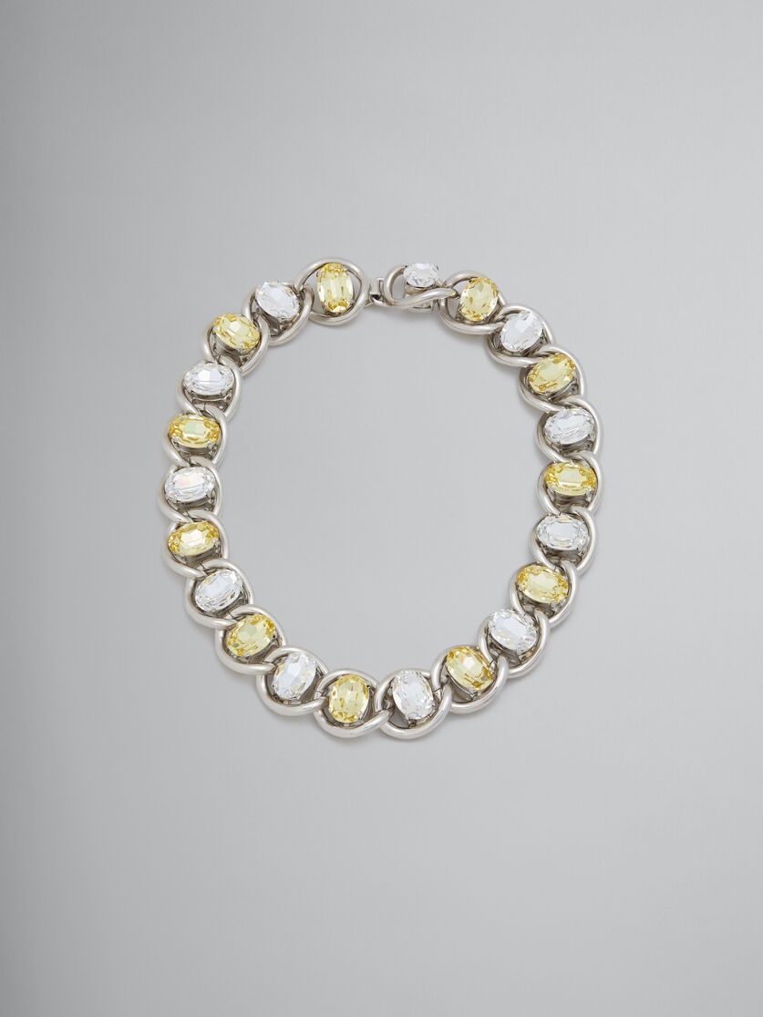 CLEAR AND YELLOW RHINESTONE CHUNKY CHAIN NECKLACE - 1