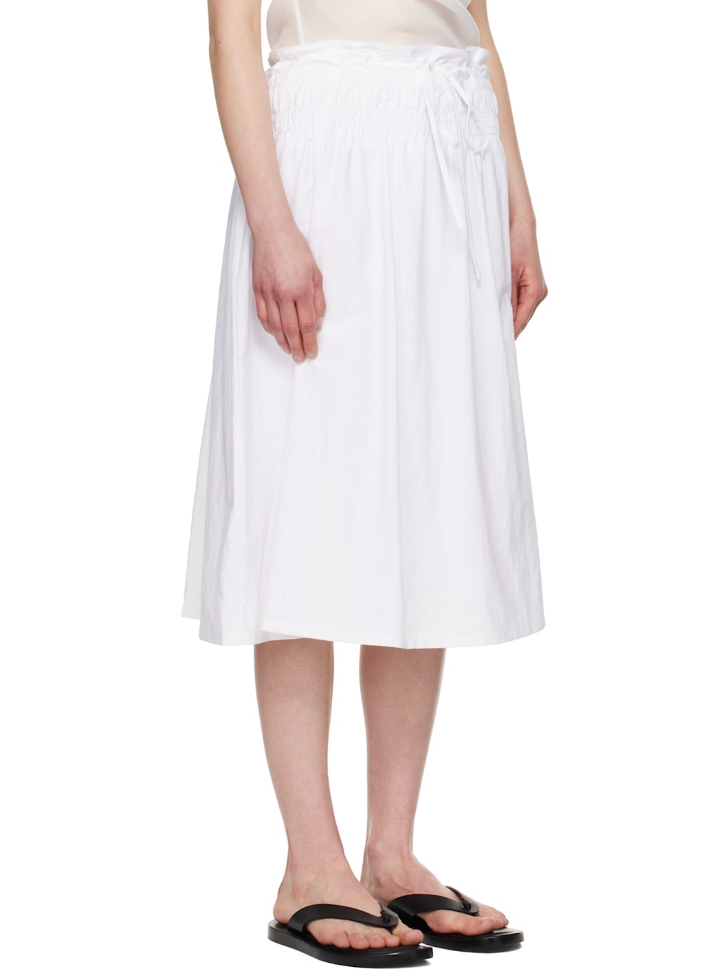 White Smocked Drawstring Midi Skirt - 2