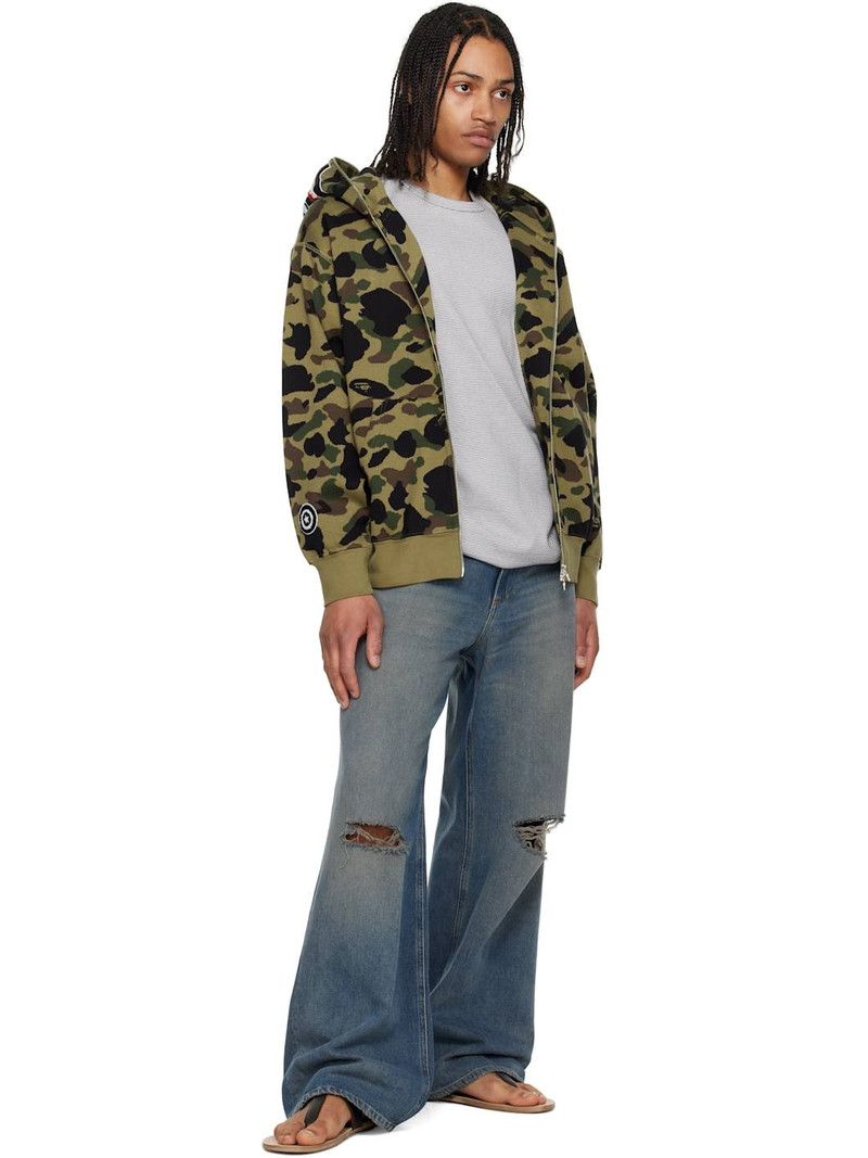 A BATHING APE® Green 1st Camo Jacquard Shark Full Zip Hoodie outlook