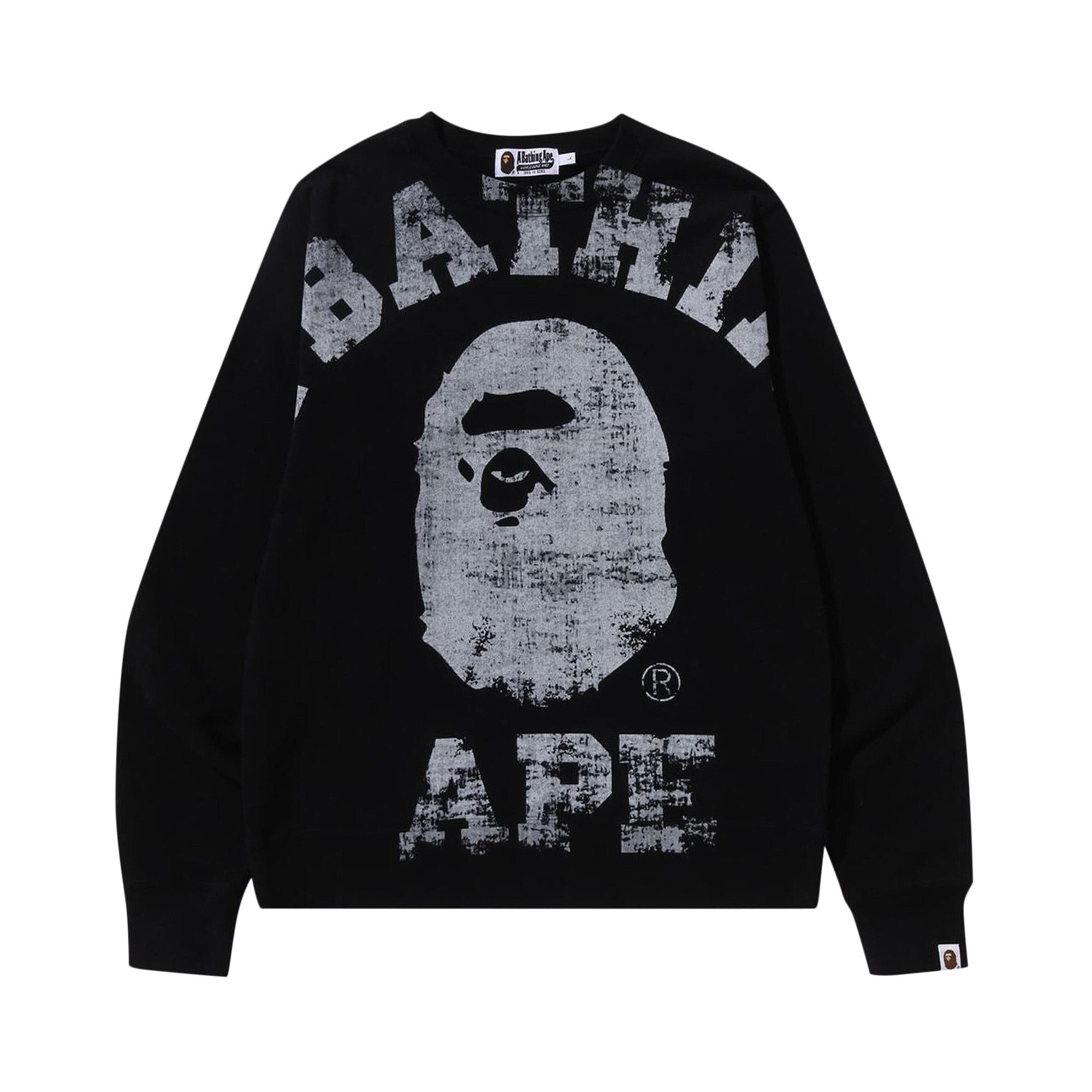 A BATHING APE BAPE Big College Crewneck Black REVERSIBLE