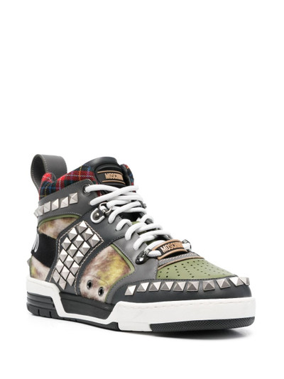Moschino stud-embellished patchwork sneakers outlook