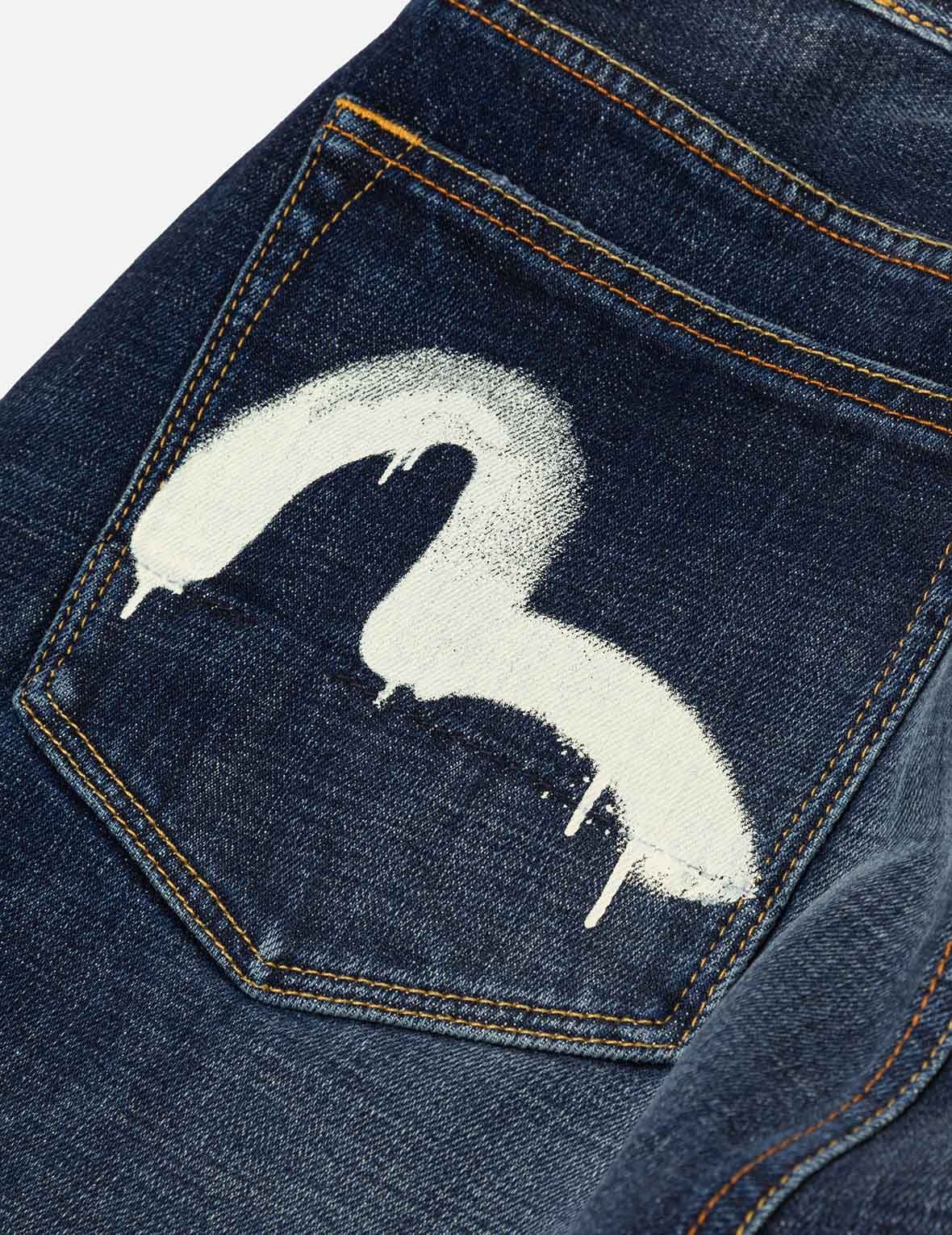 Graffiti-Style Seagull and Logo Print Straight Fit Denim Joggers - 5