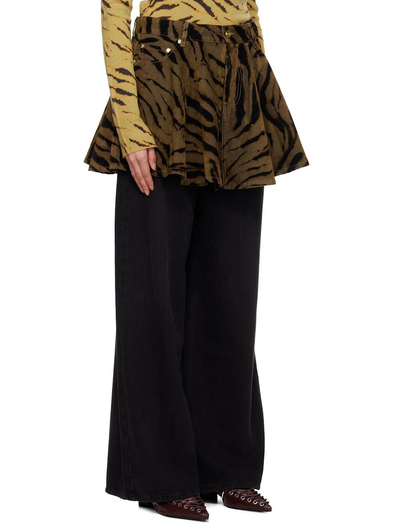 Khaki & Black Printed Flocked Denim Miniskirt 2