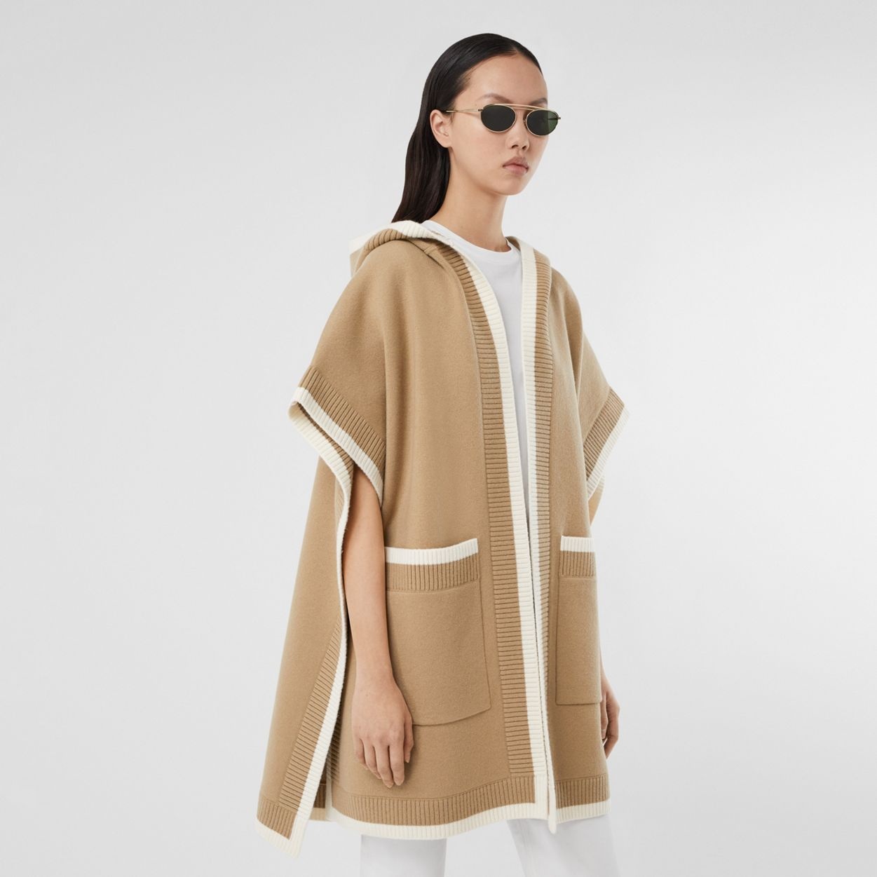 Logo Graphic Wool Cashmere Jacquard Hooded Cape - 4
