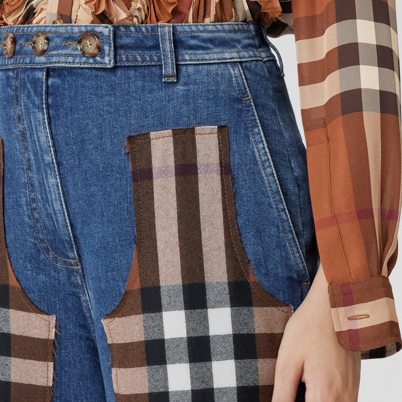 Burberry Check Wool Panel Stonewashed Denim Jeans outlook