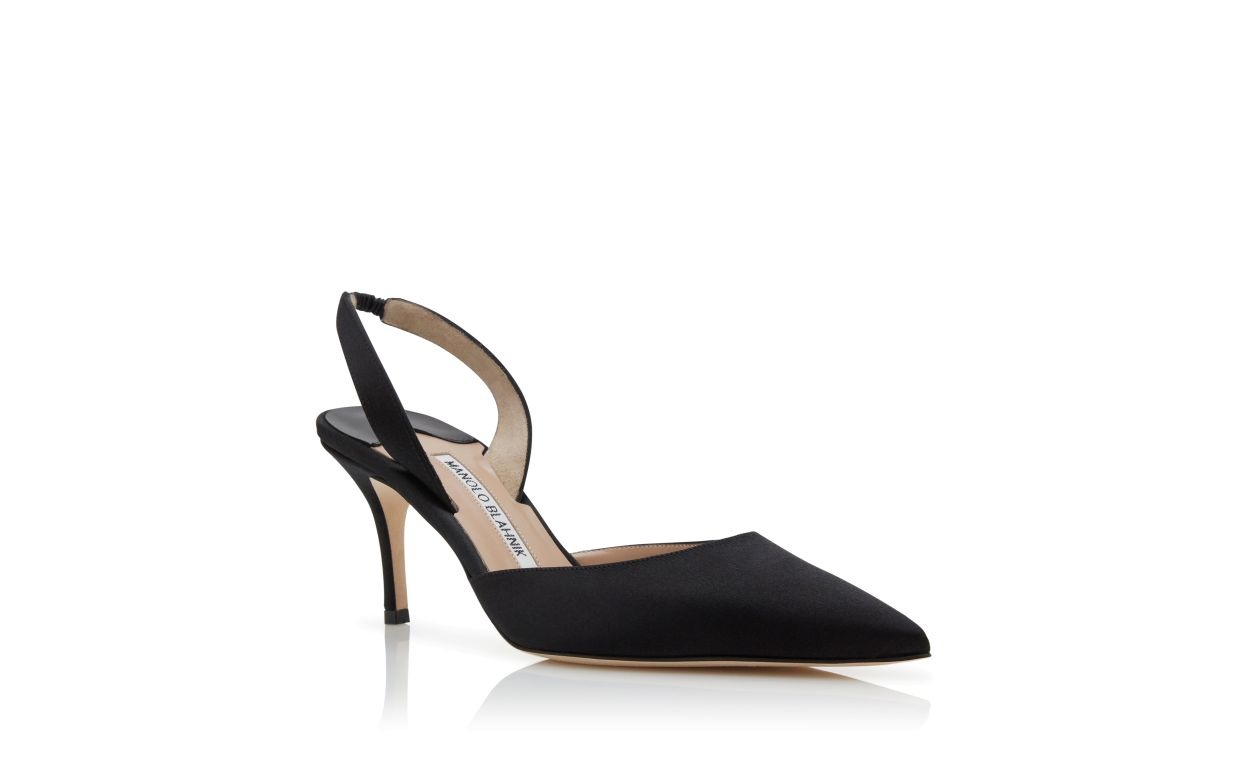 Black Satin Slingback Pumps - 3