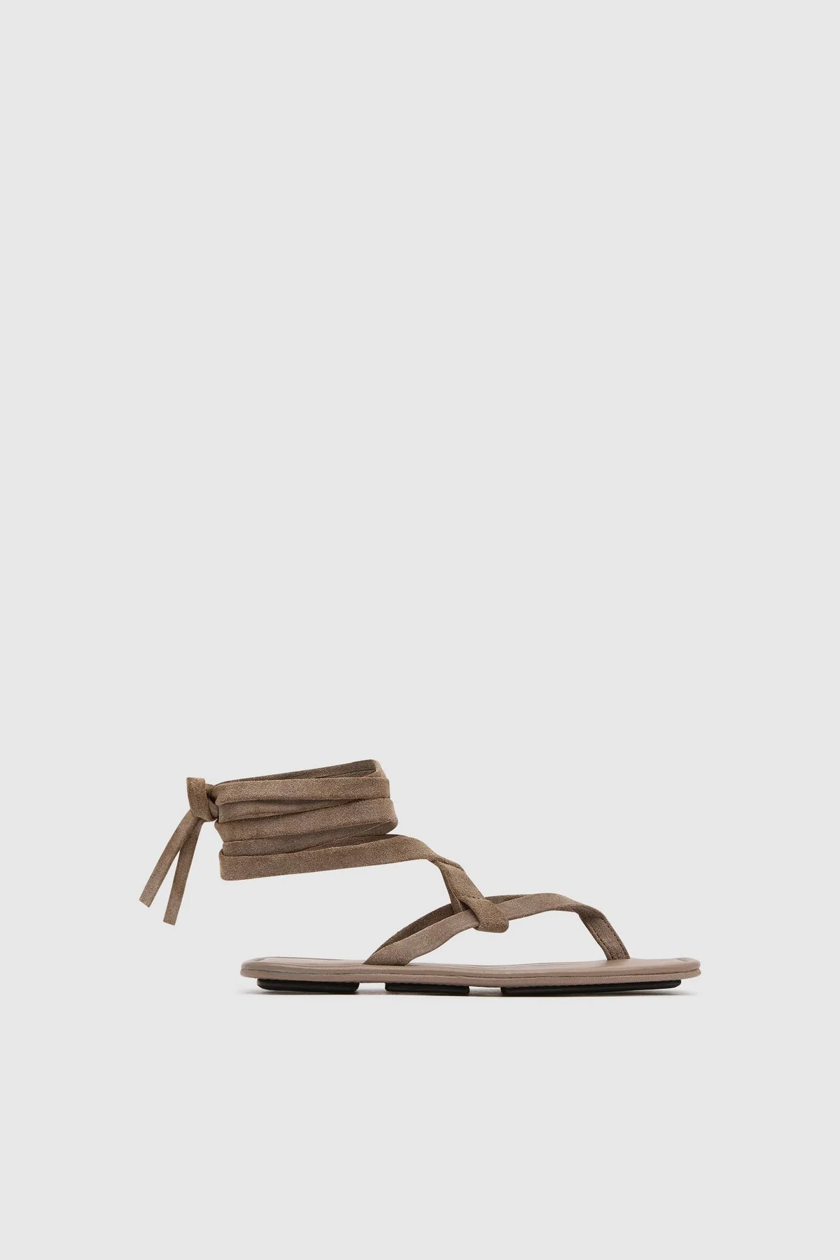 Suede Tie Up Sandal - Almond - 1