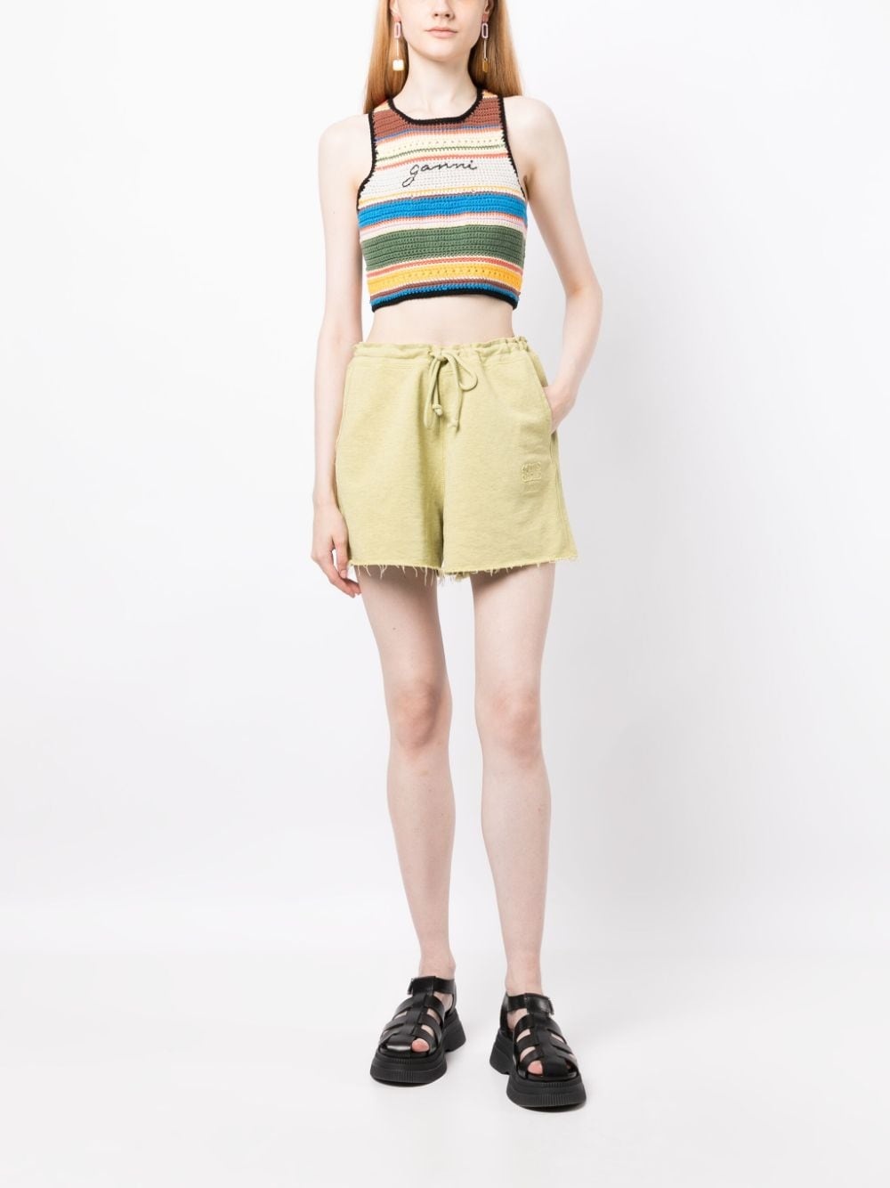 drawstring-waist raw-edge shorts - 2