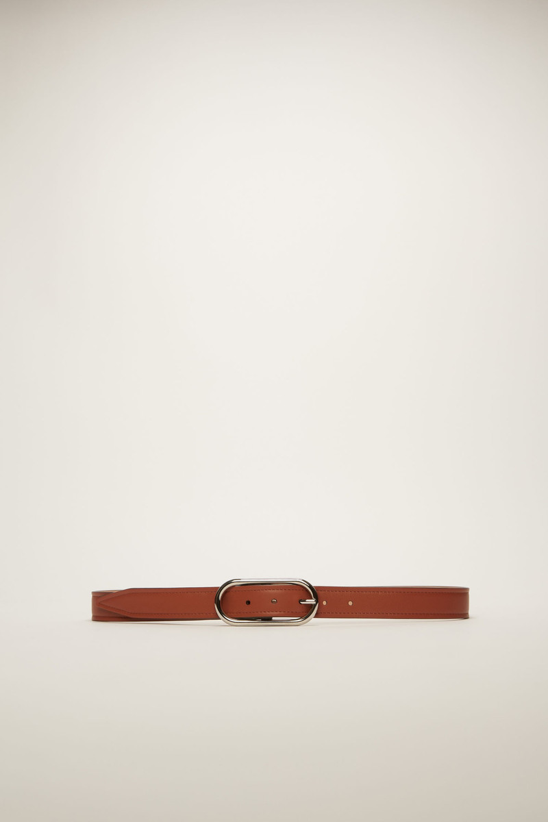 Logo-buckle leather belt almond brown 1