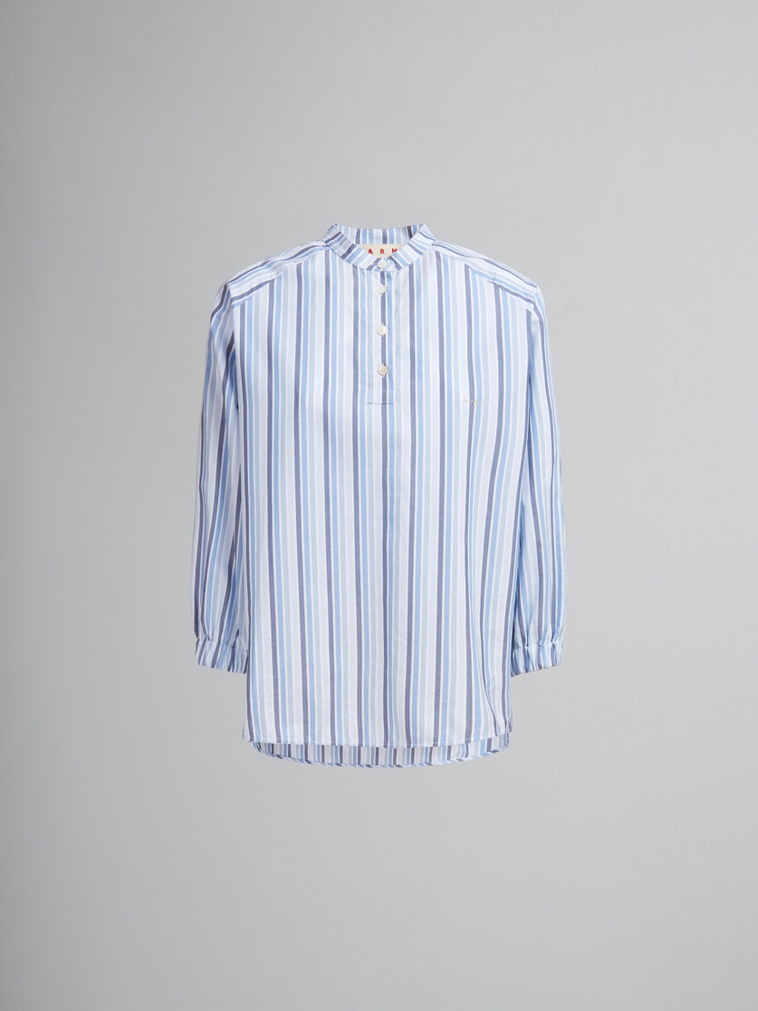 BLUE STRIPED POPLIN TOP WITH MANDARIN COLLAR - 1