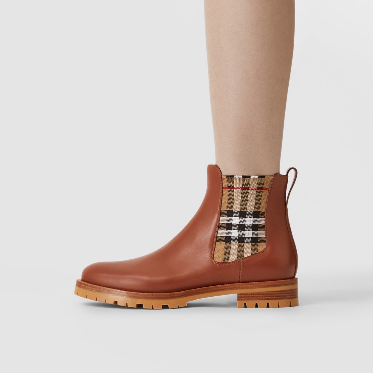 Vintage Check Detail Leather Chelsea Boots - 3
