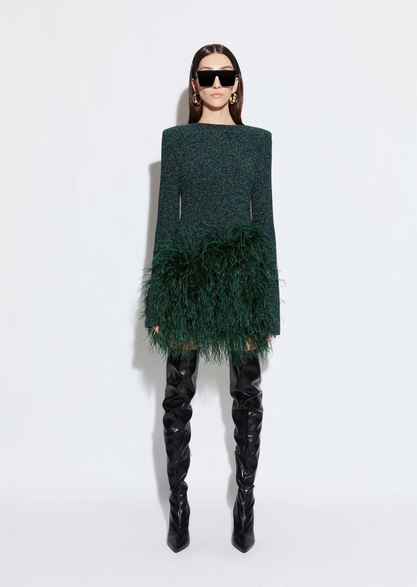 Metallic Jersey Dress With Feathers - 2