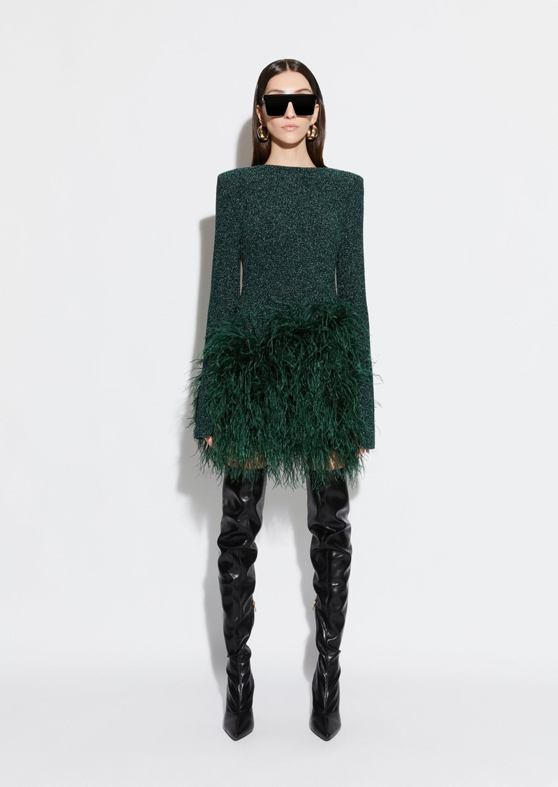 LAPOINTE Metallic Jersey Dress With Feathers outlook