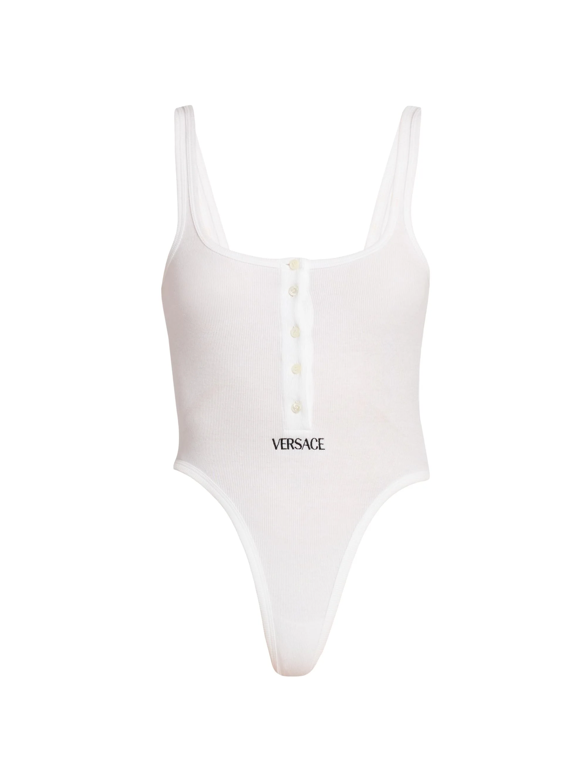 Women's Logo-Embroidered Ribbed Tank Bodysuit - Optical White - 1