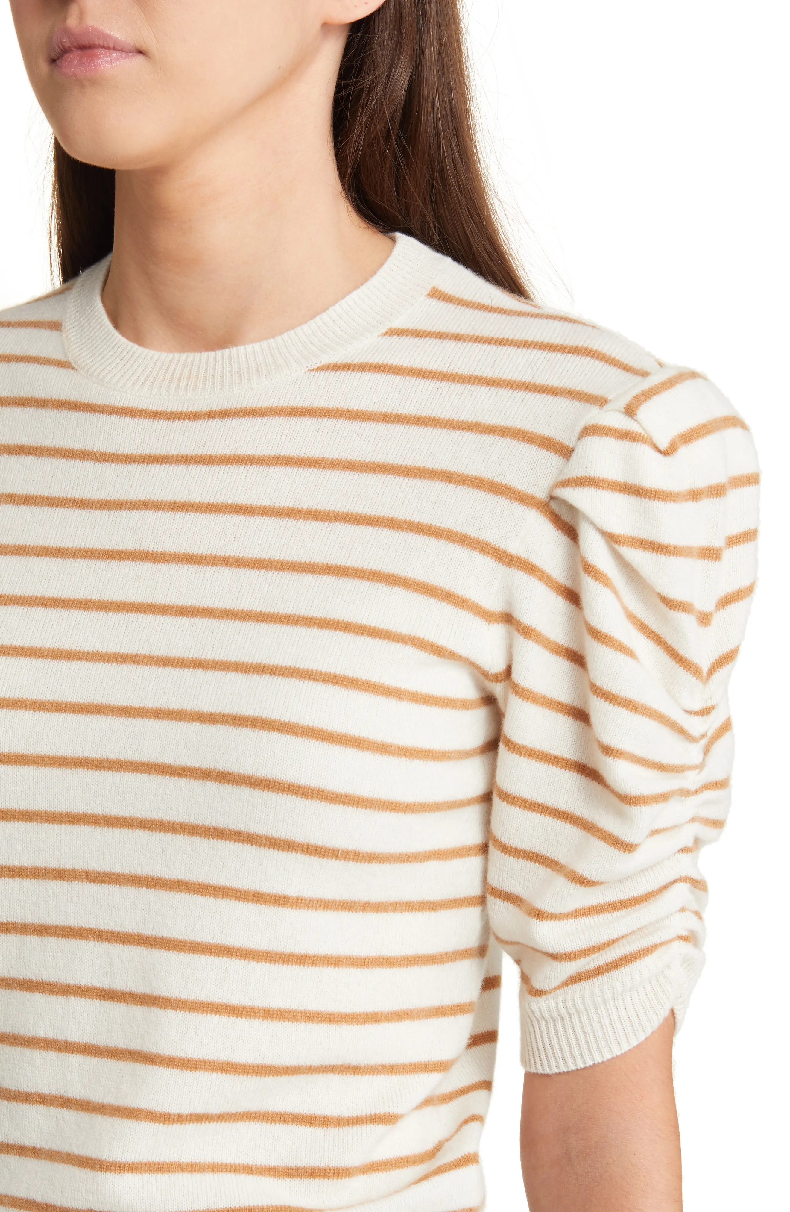 Stripe Ruched Sleeve Cashmere Sweater - 4