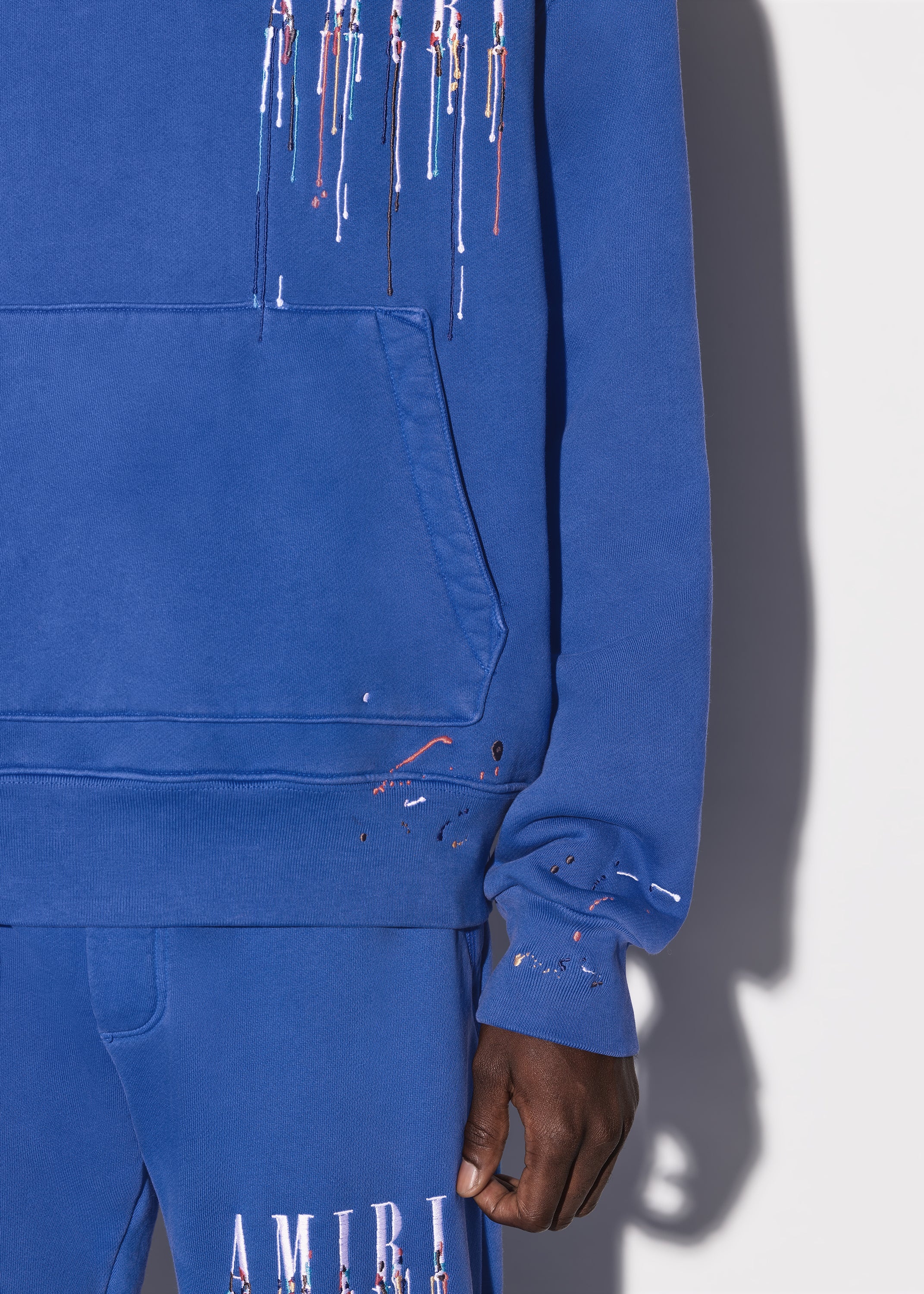 Amiri Embroidered Paint Drip Core Logo Hood in Blue for Men