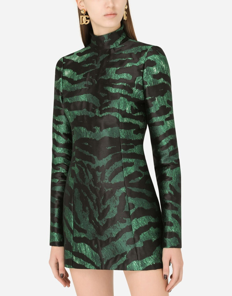 Short tiger-design lamé jacquard dress 4