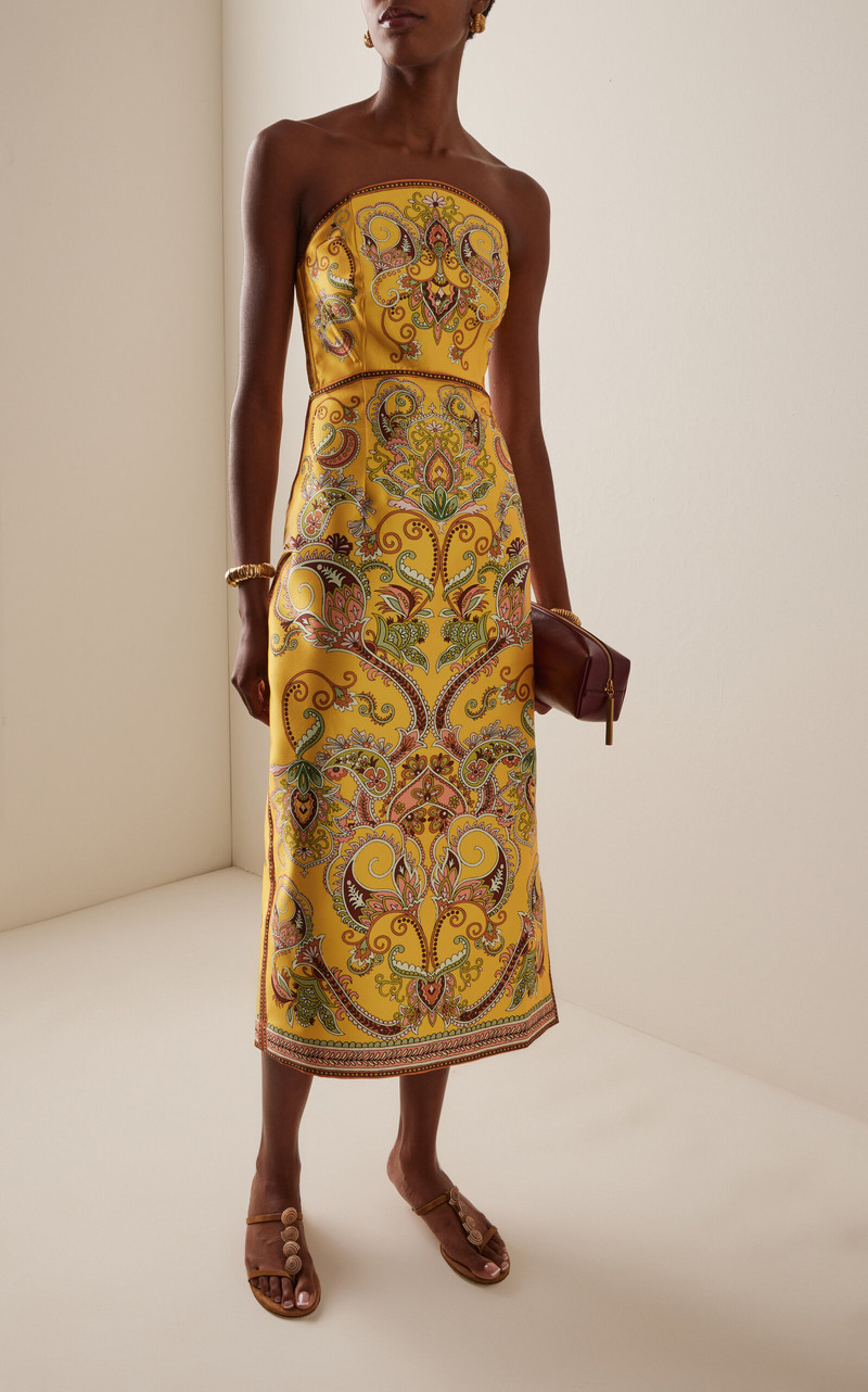 Exclusive Marion Strapless Printed Twill Midi Dress yellow 3