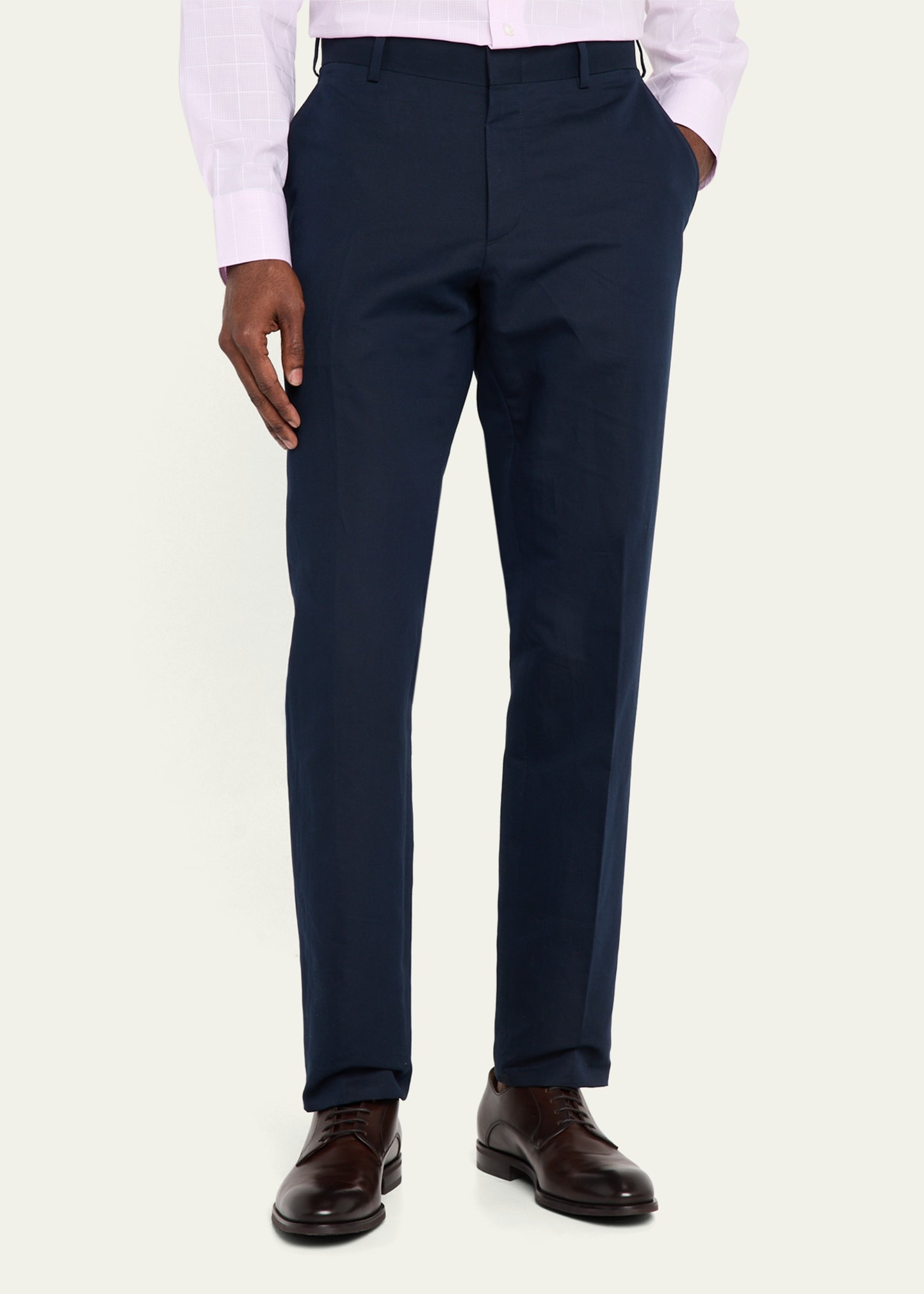 Men's Cotton and Linen Flat-Front Trousers - 4
