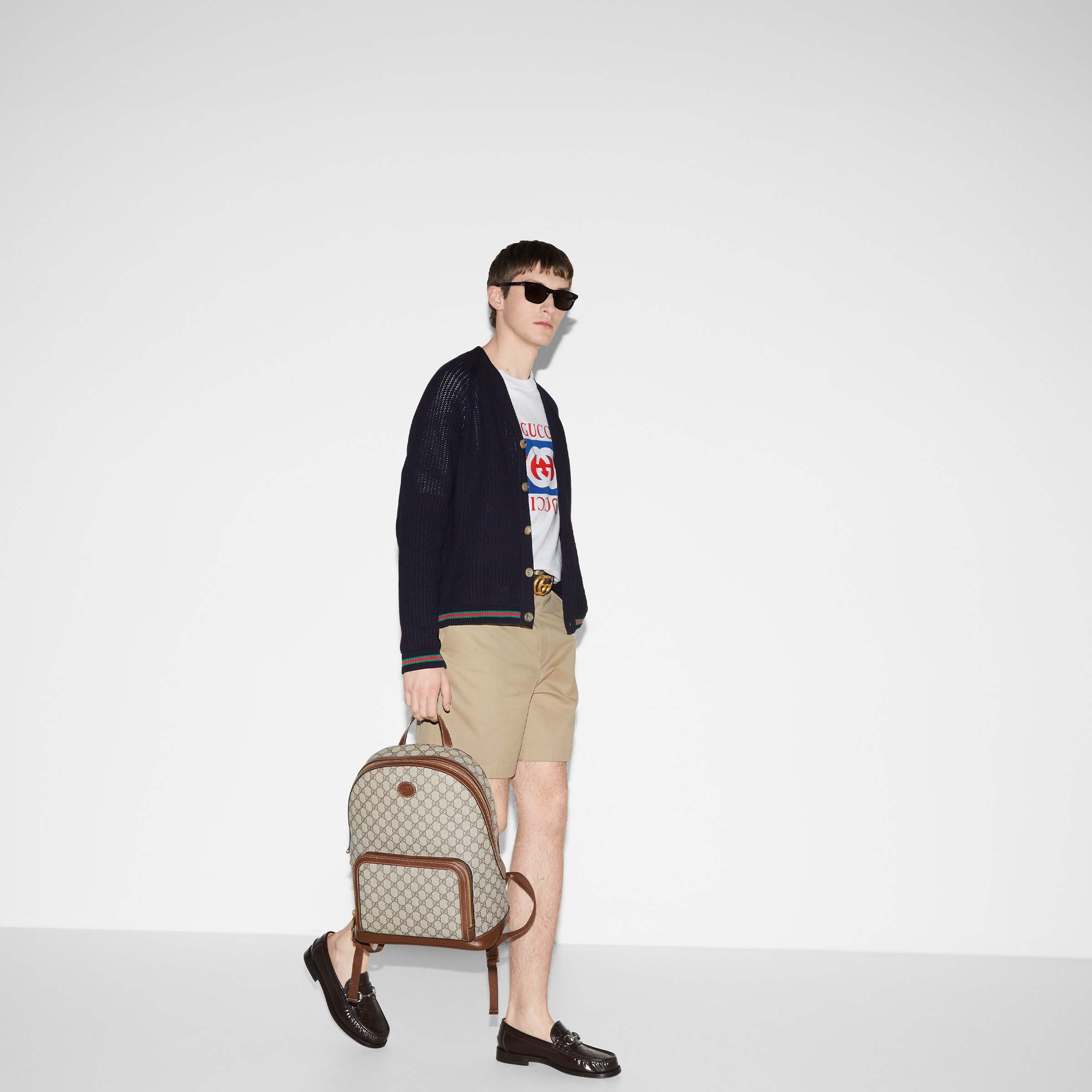 Ajour cotton knit cardigan with Web - 6