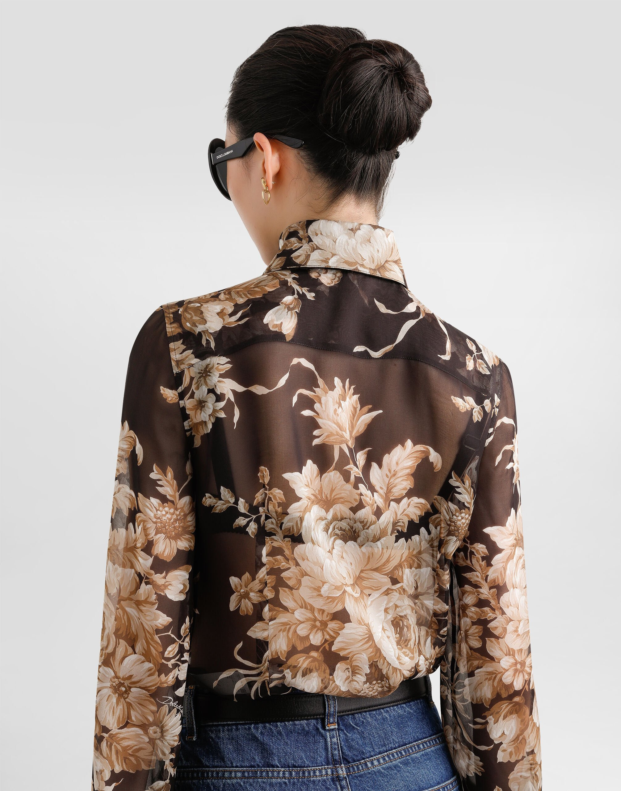 Rose-print chiffon shirt - 5