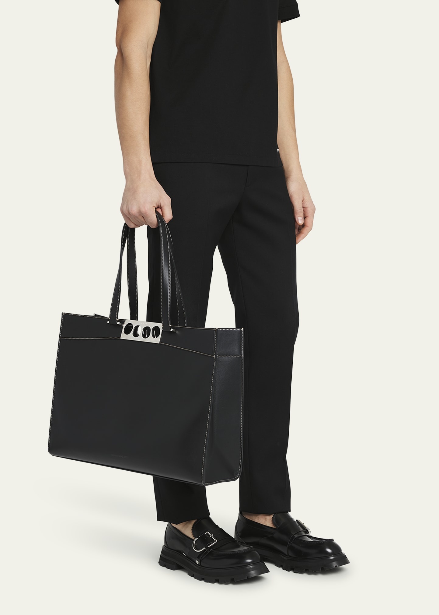 Alexander McQueen Men's The Grip East-West Leather Tote Bag