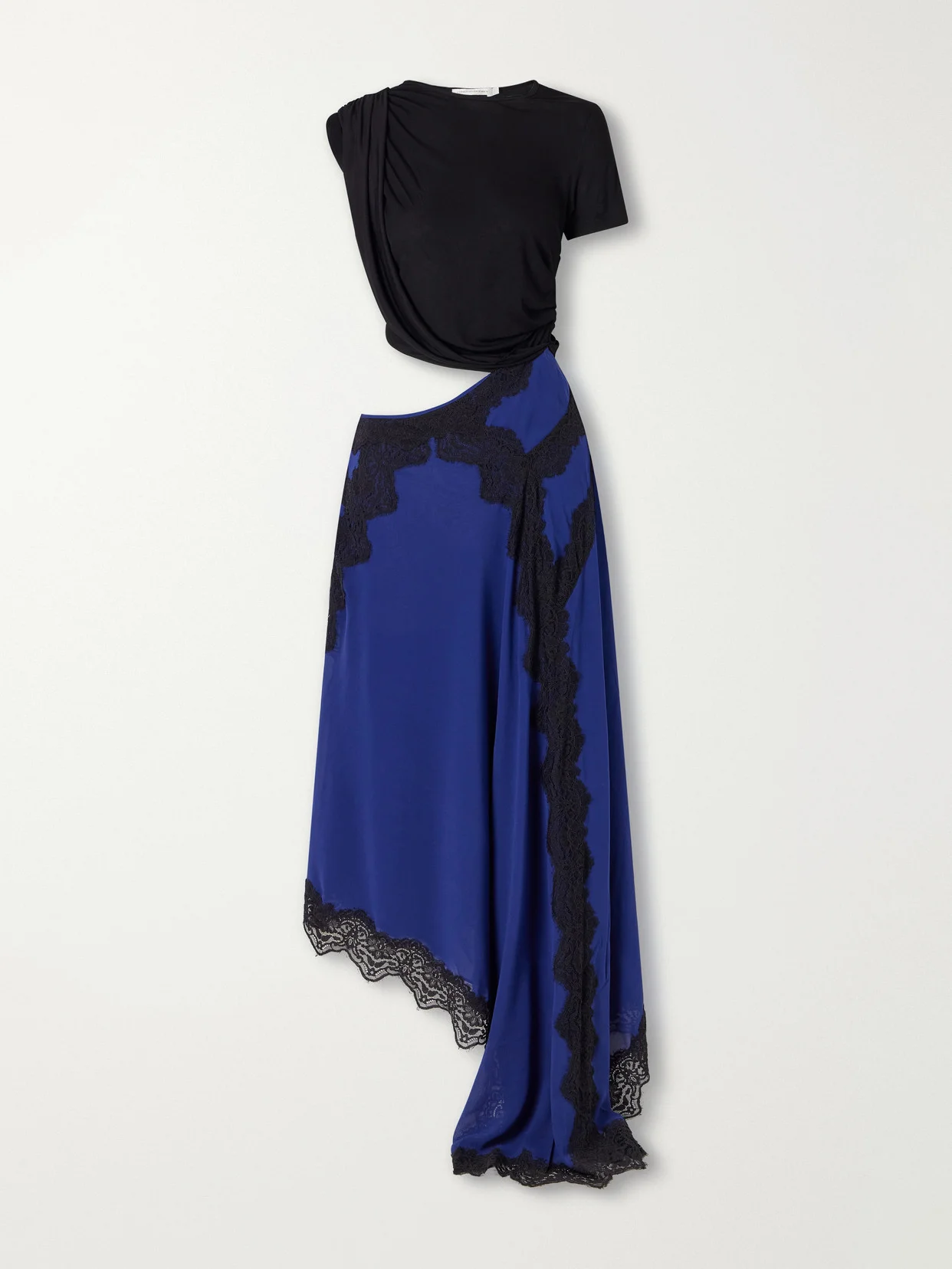 Verve Asymmetric Lace-trimmed Silk-georgette And Ribbed Jersey Dress - 1