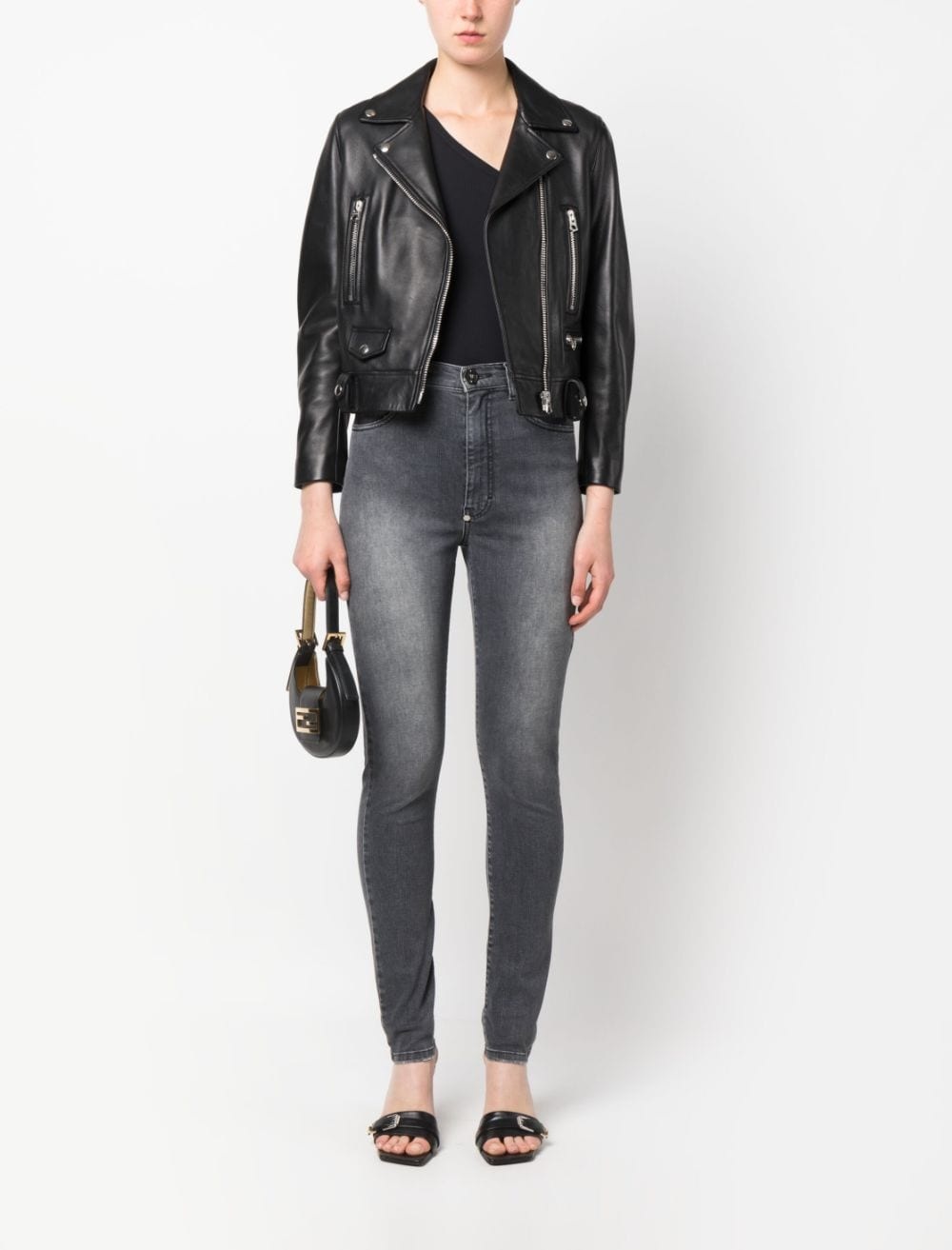high-waisted denim jeggings - 2